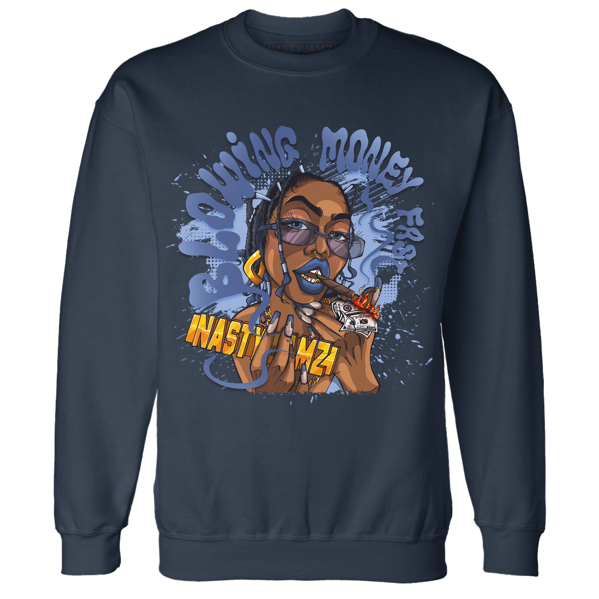 Midnight Navy 5s Sweatshirt Match Blowing Money Fast Girl - NastyJamz