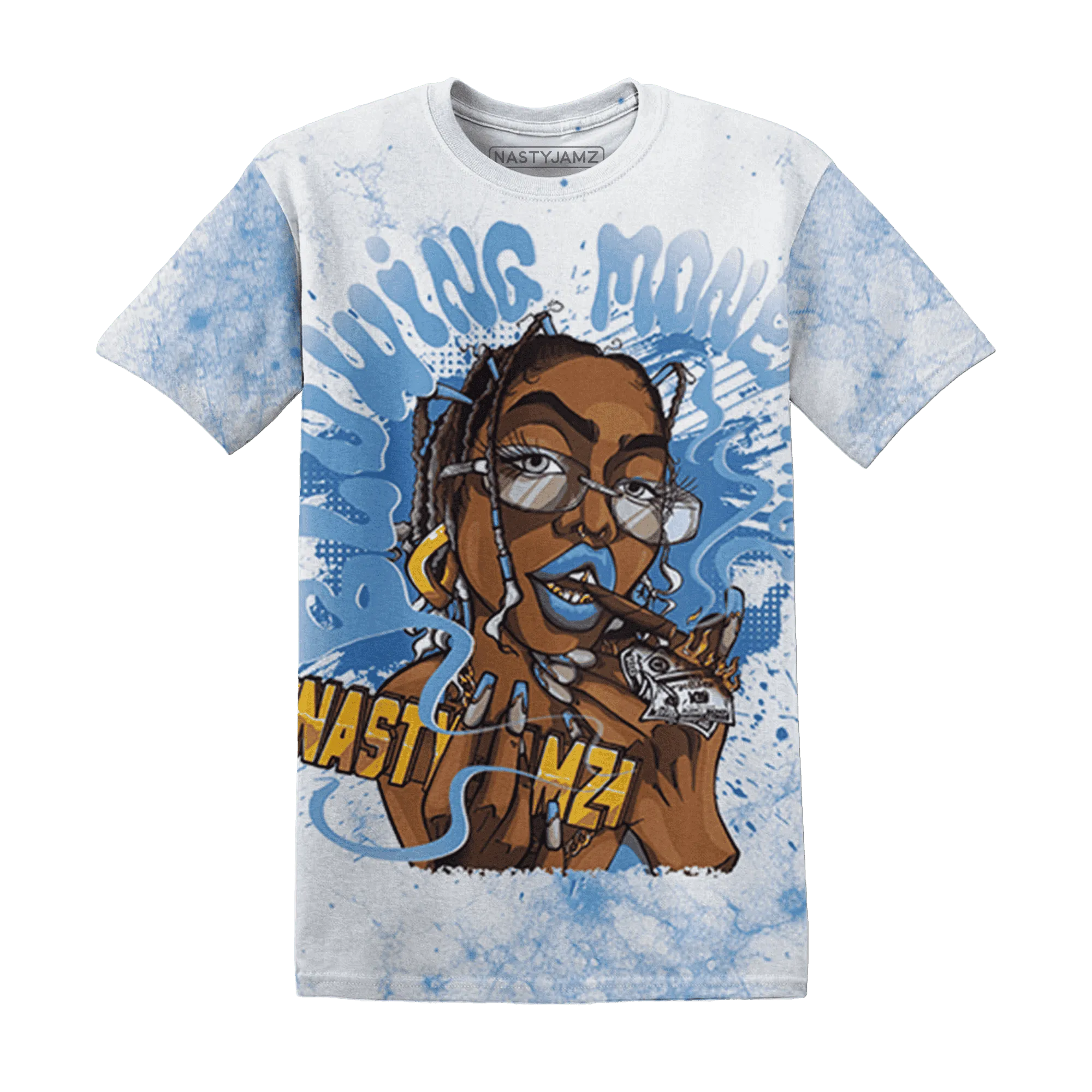 Carolina-Blue-Univercitii-17s-T-Shirt-Match-Blowing-Money-Fast-Girl-3D