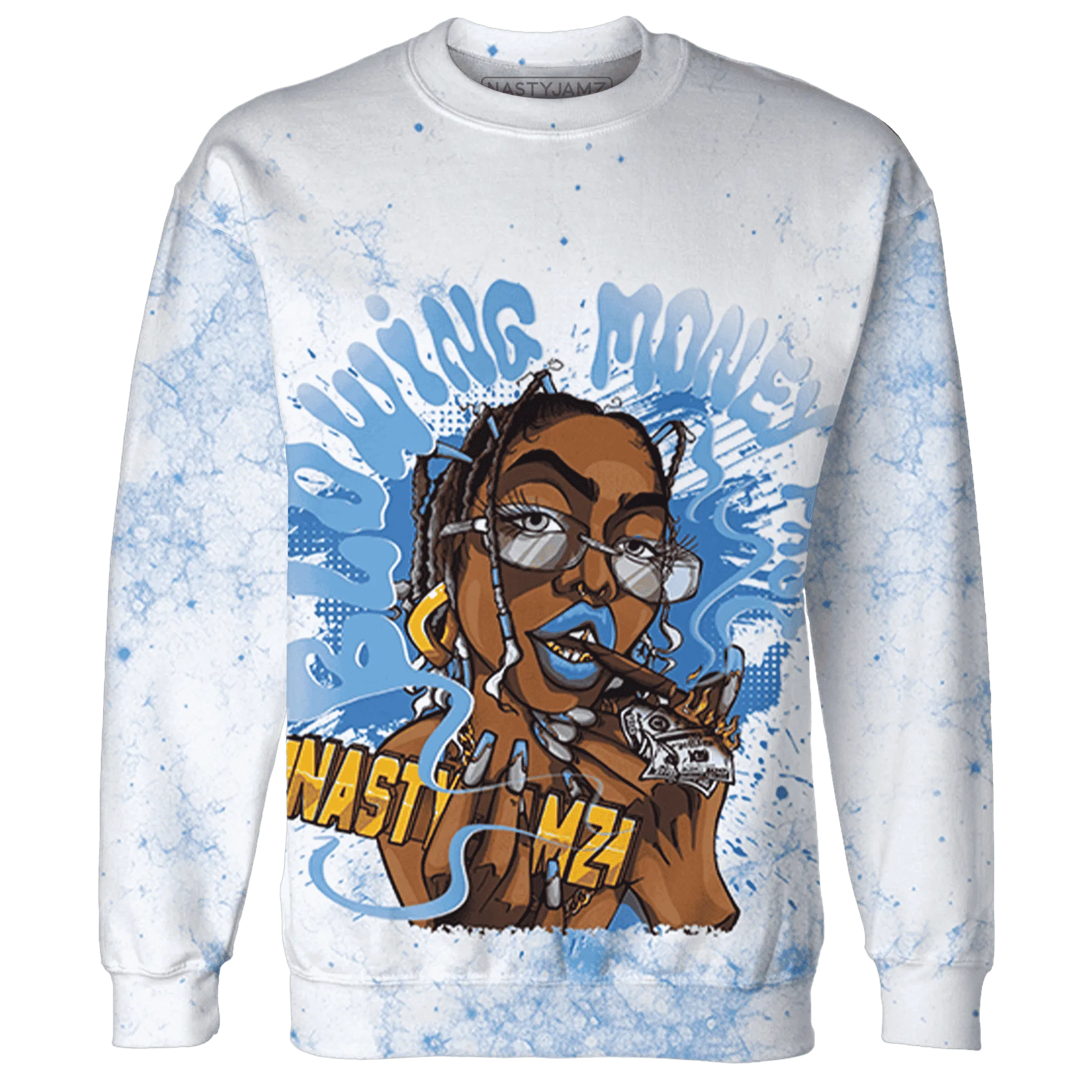 Carolina-Blue-Univercitii-17s-Sweatshirt-Match-Blowing-Money-Fast-Girl-3D