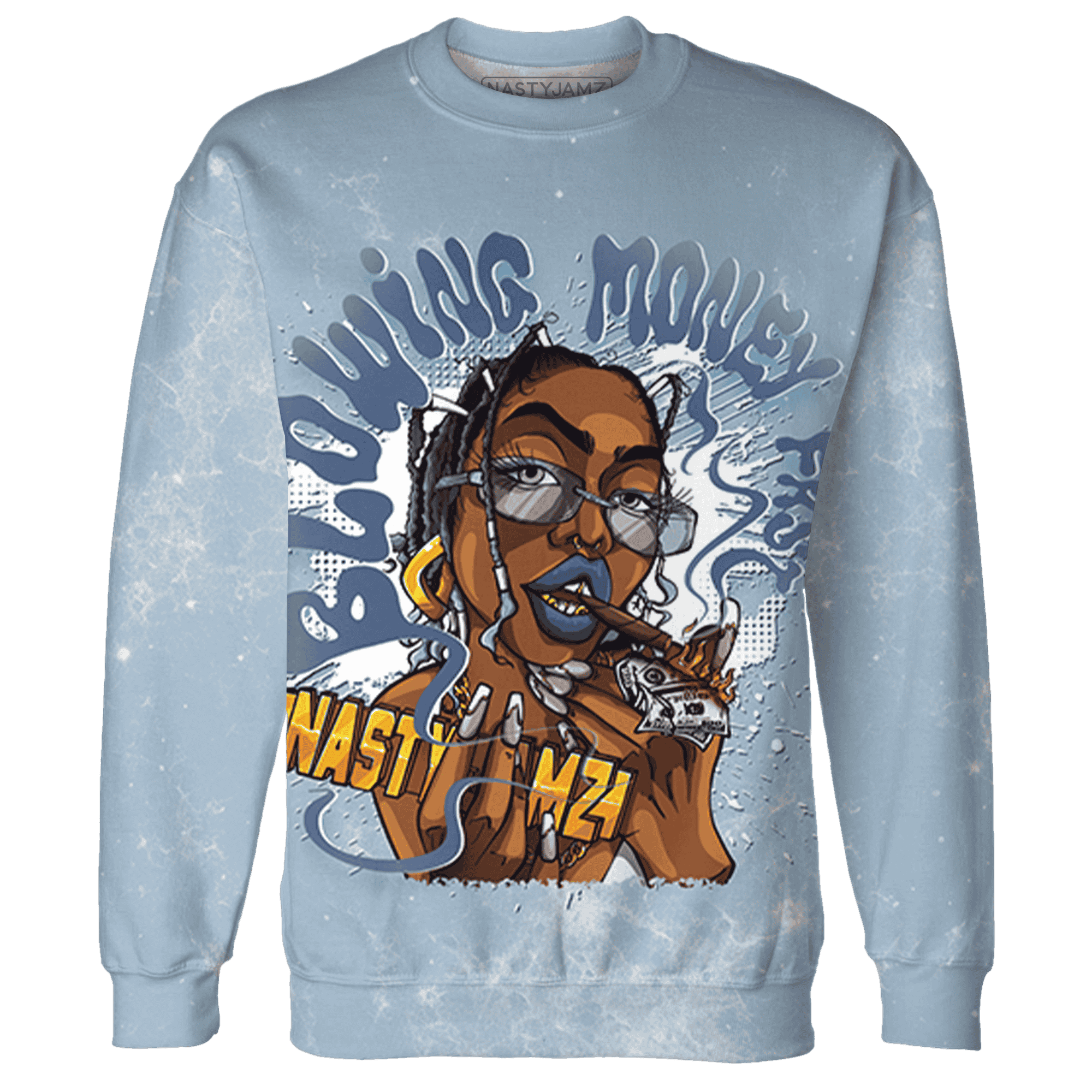Mid Diffused Blue Grey 1s Sweatshirt Match Blowing Money Fast Girl 3D All-Over Print - NastyJamz