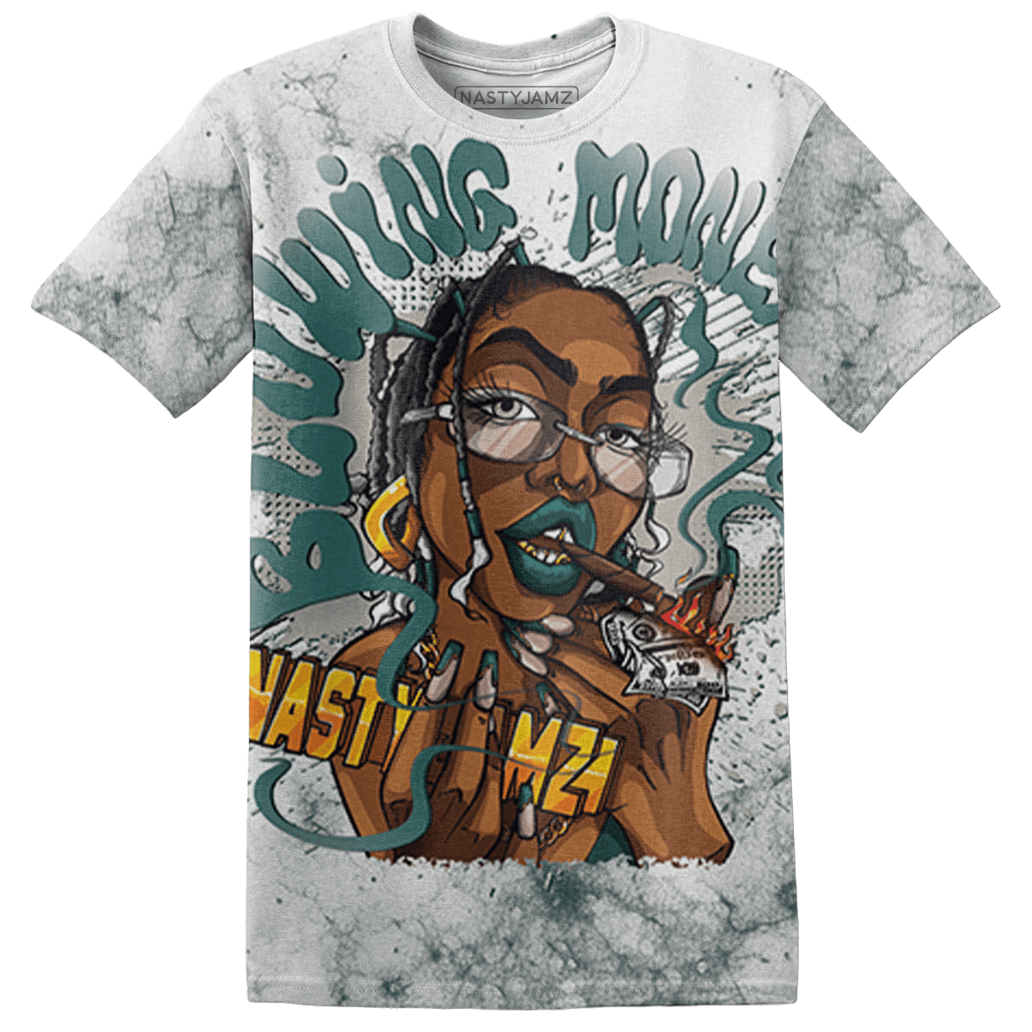 Oxidized Green 4s T Shirt Match Blowing Money Fast Girl 3D All-Over Print - NastyJamz