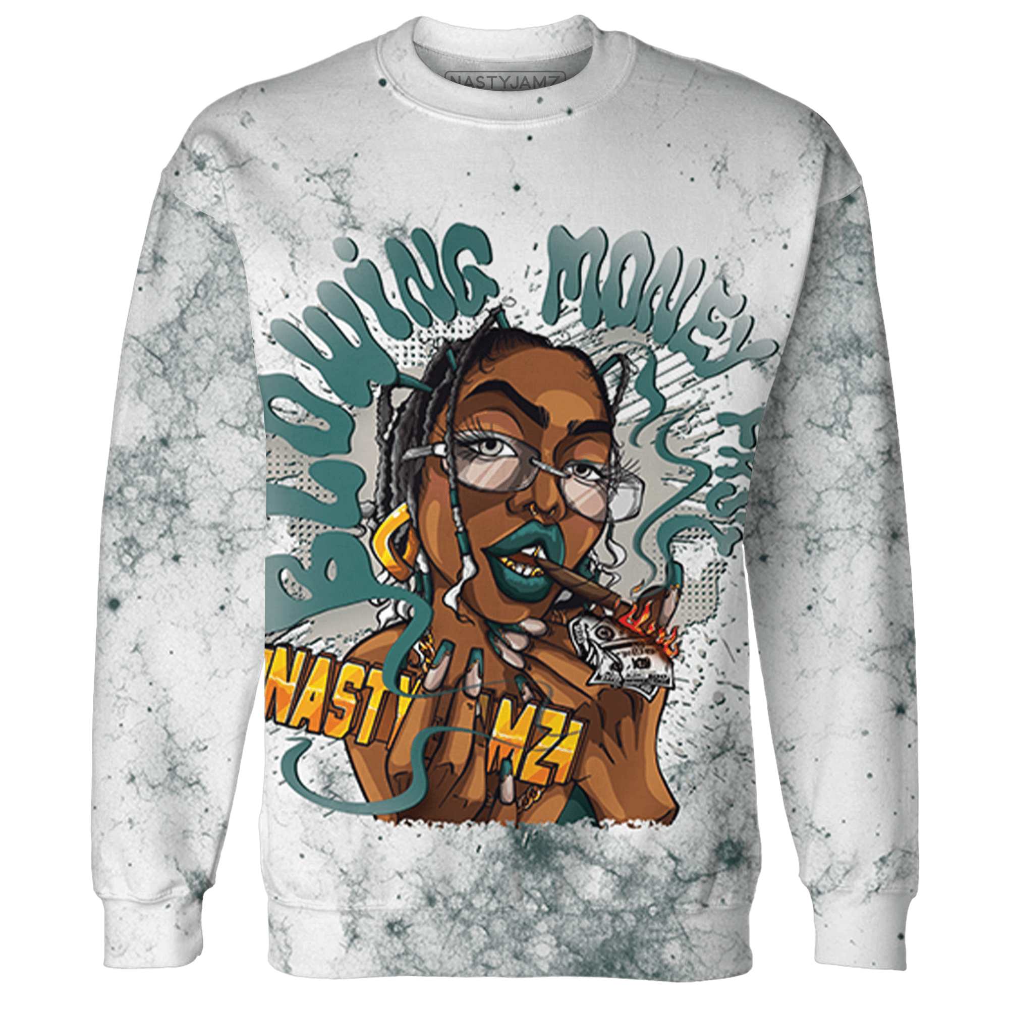Oxidized Green 4s Sweatshirt Match Blowing Money Fast Girl 3D All-Over Print - NastyJamz
