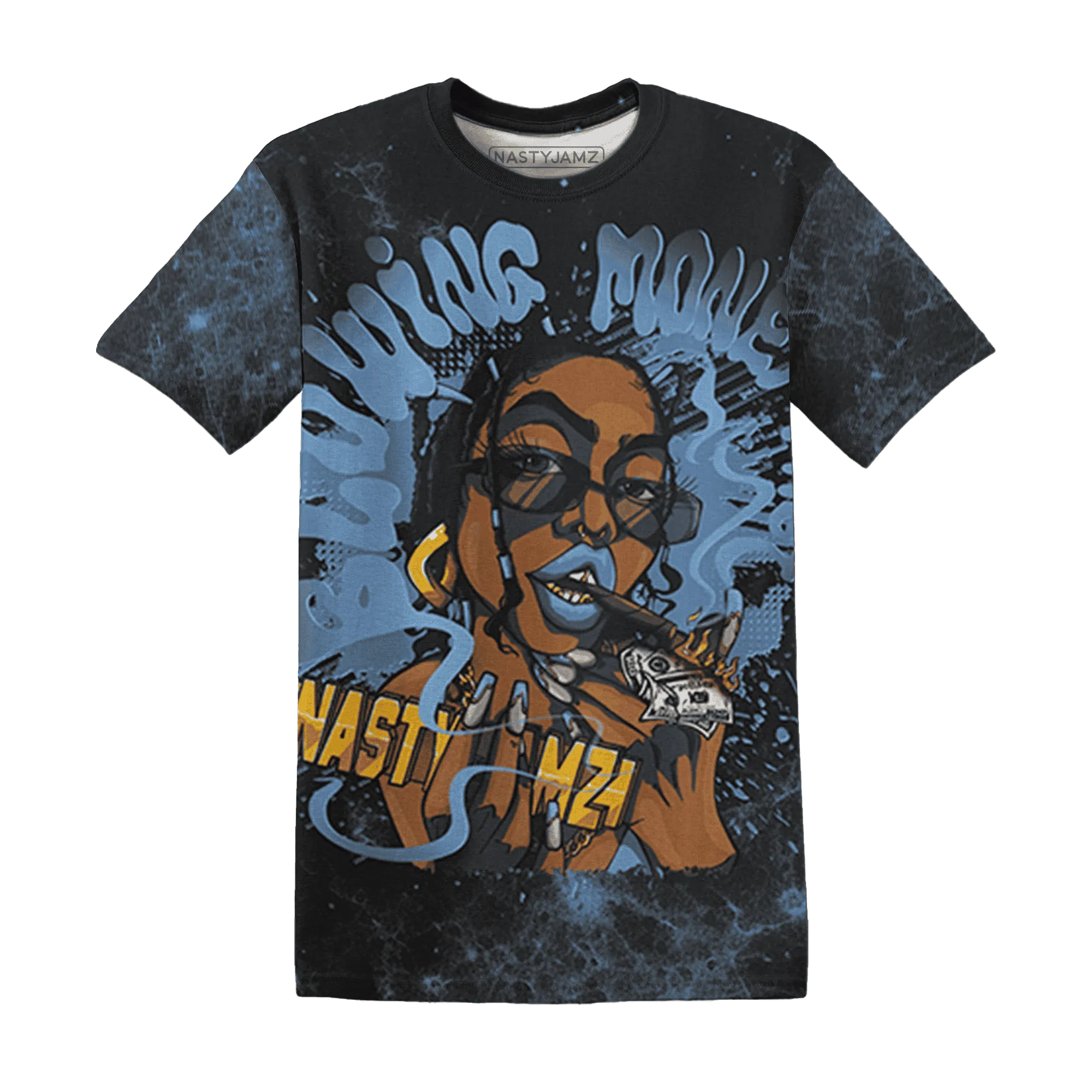 AM-Plus-Black-Univercitii-Blue-T-Shirt-Match-Blowing-Money-Fast-Girl-3D