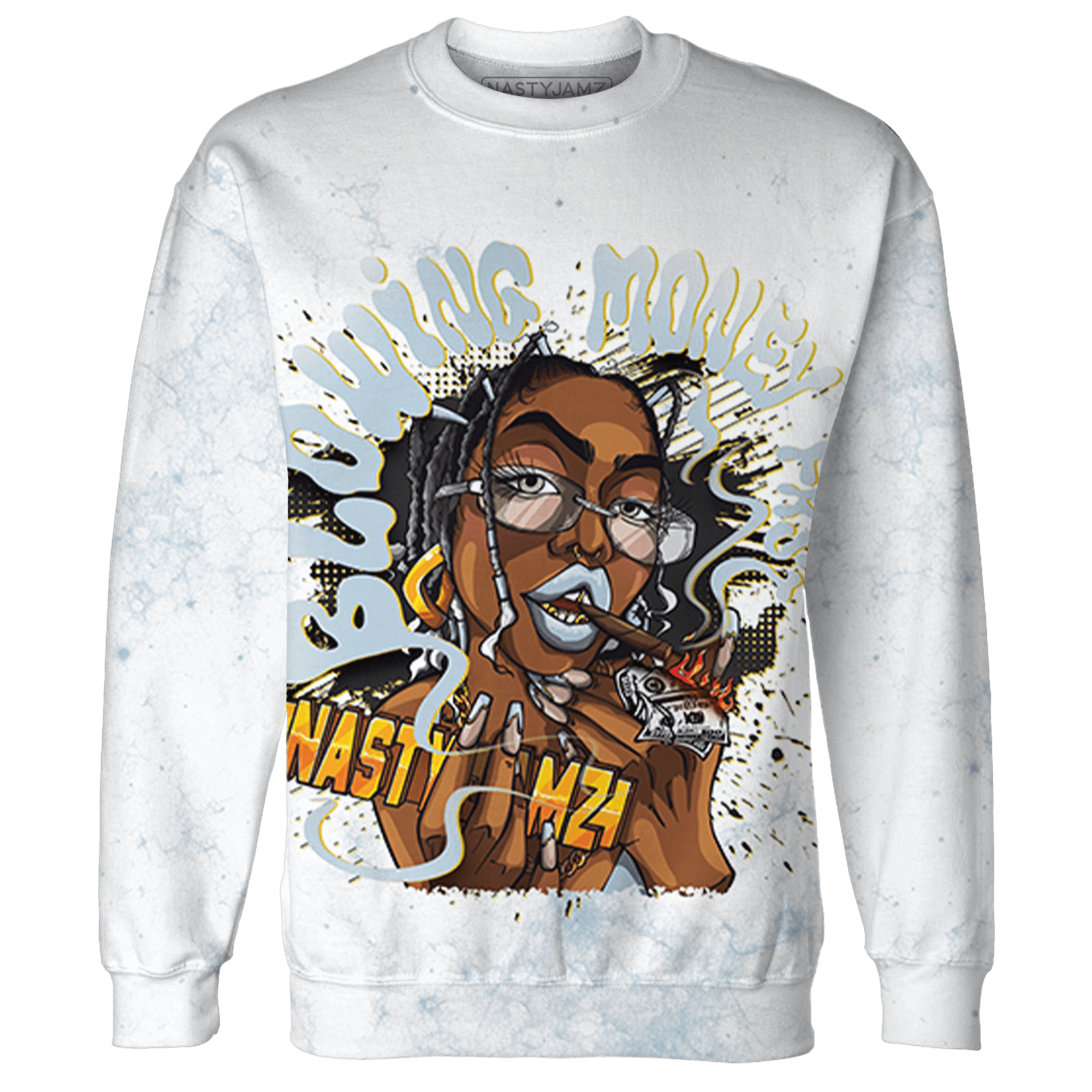 Blue Grey 13s Sweatshirt Match Blowing Money Fast Girl 3D All-Over Print - NastyJamz