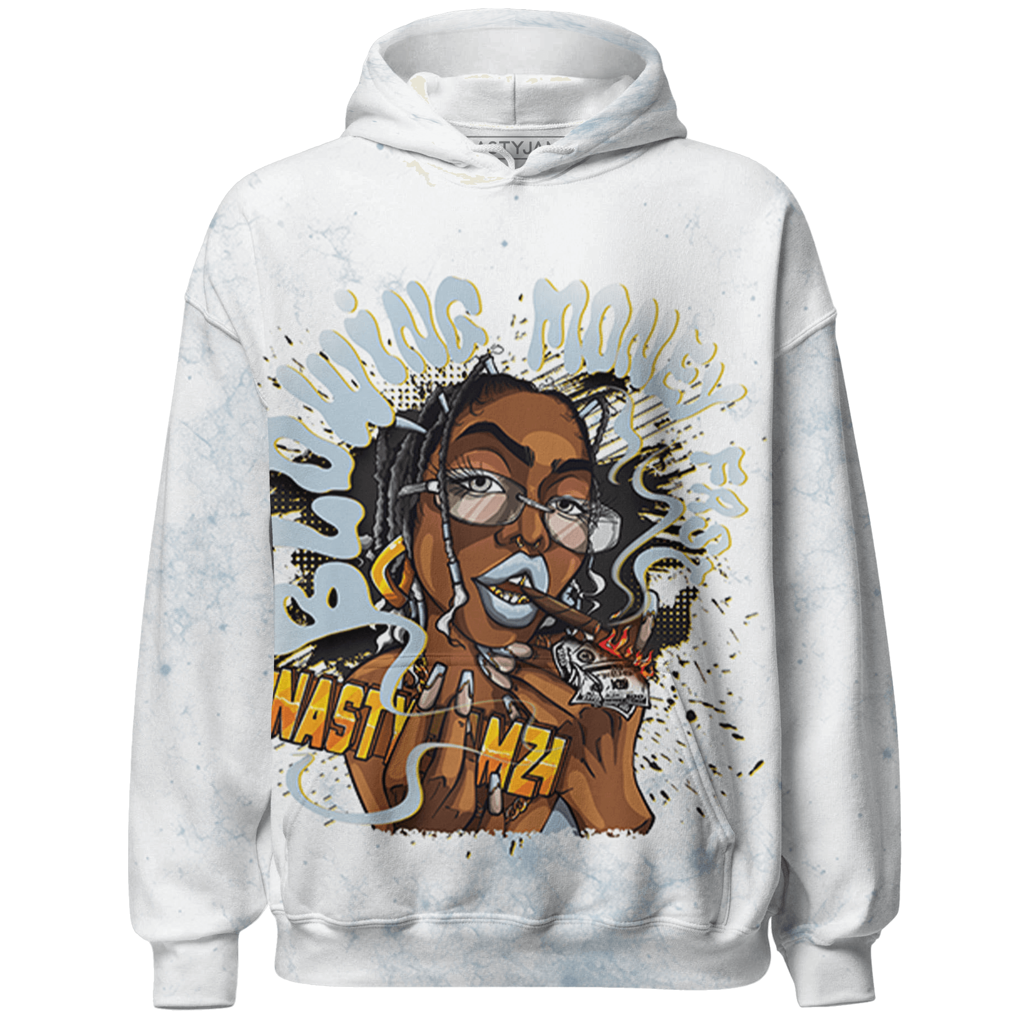 Blue Grey 13s Hoodie Match Blowing Money Fast Girl 3D All-Over Print - NastyJamz