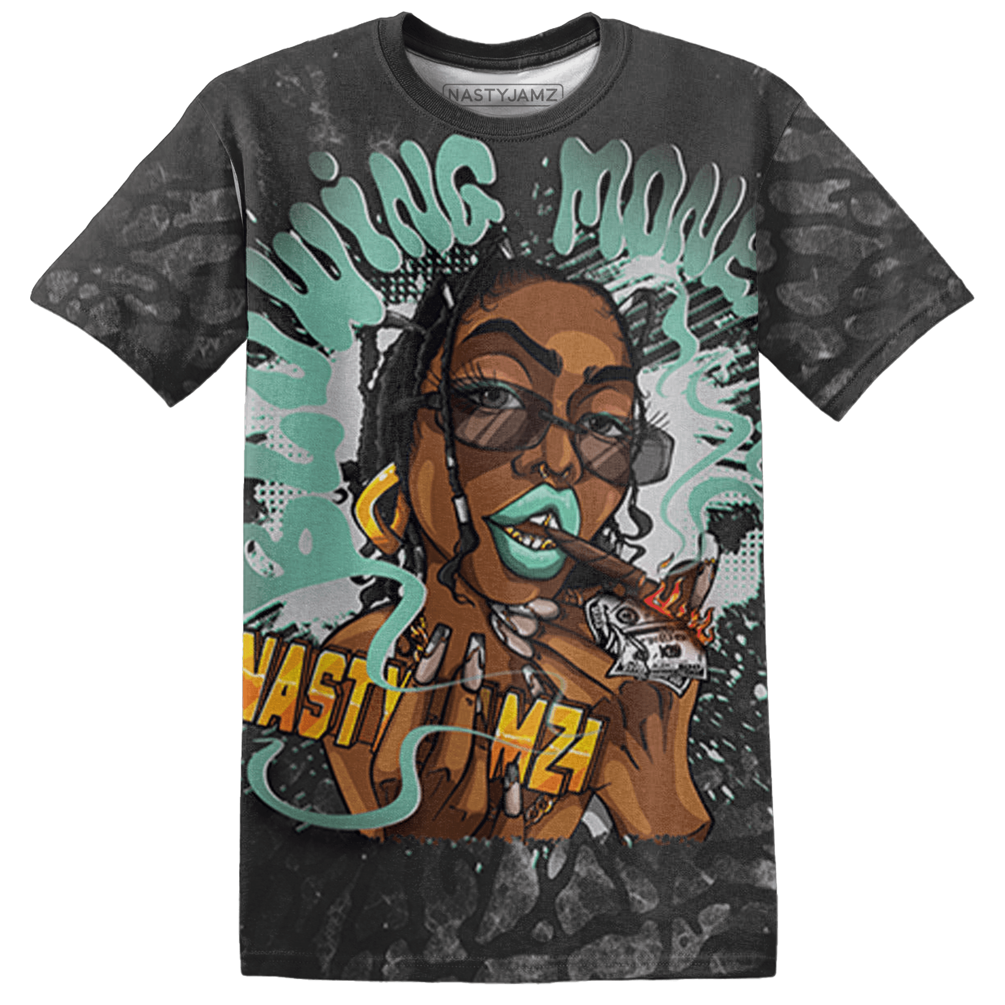 Green Glow 3s T Shirt Match Blowing Money Fast Girl 3D All-Over Print - NastyJamz