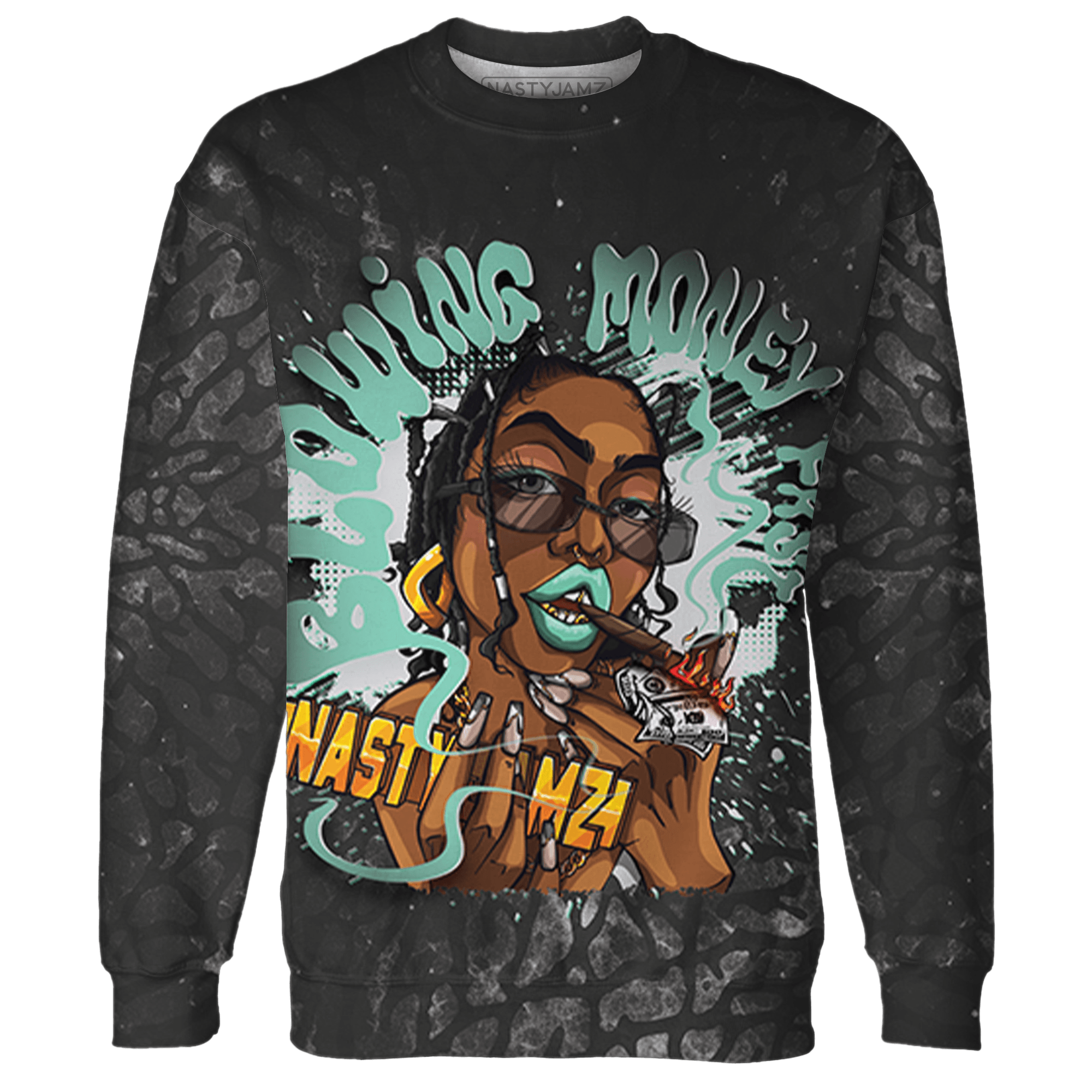 Green Glow 3s Sweatshirt Match Blowing Money Fast Girl 3D All-Over Print - NastyJamz