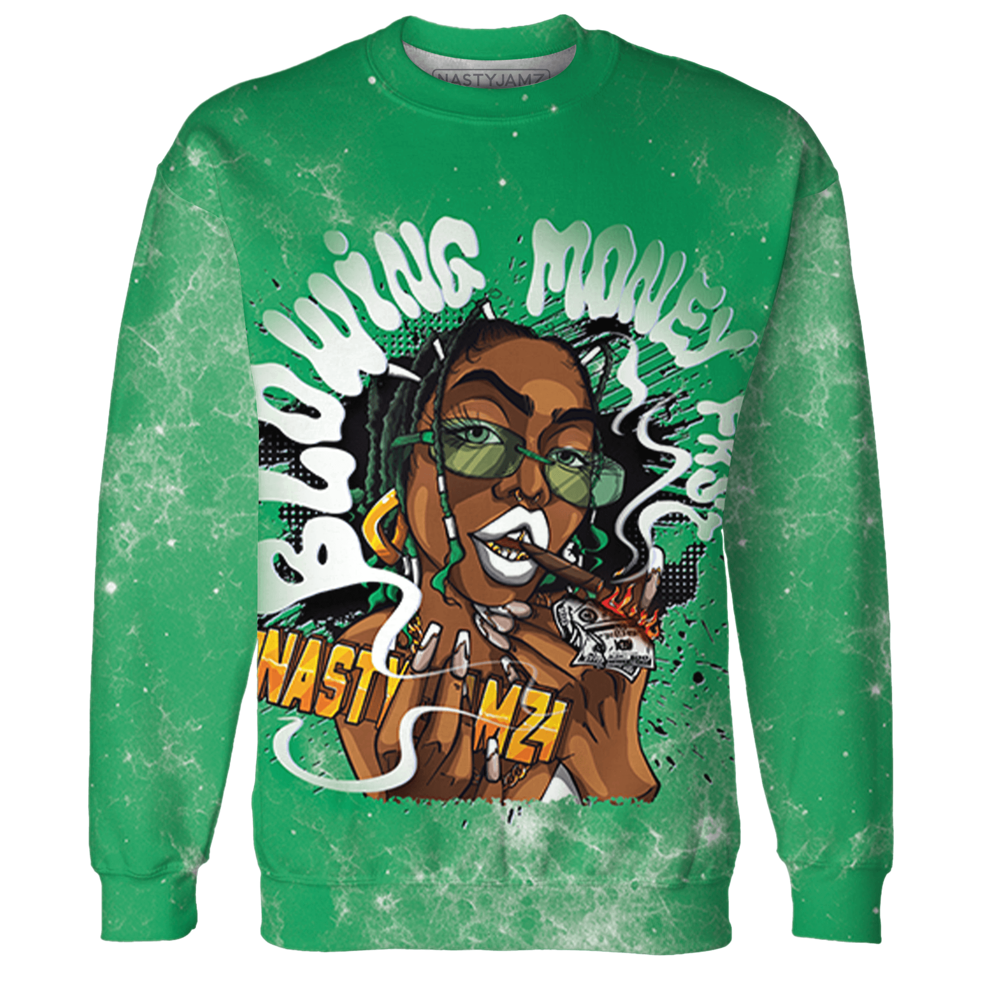 Lucky Green 5s Sweatshirt Match Blowing Money Fast Girl 3D All-Over Print - NastyJamz
