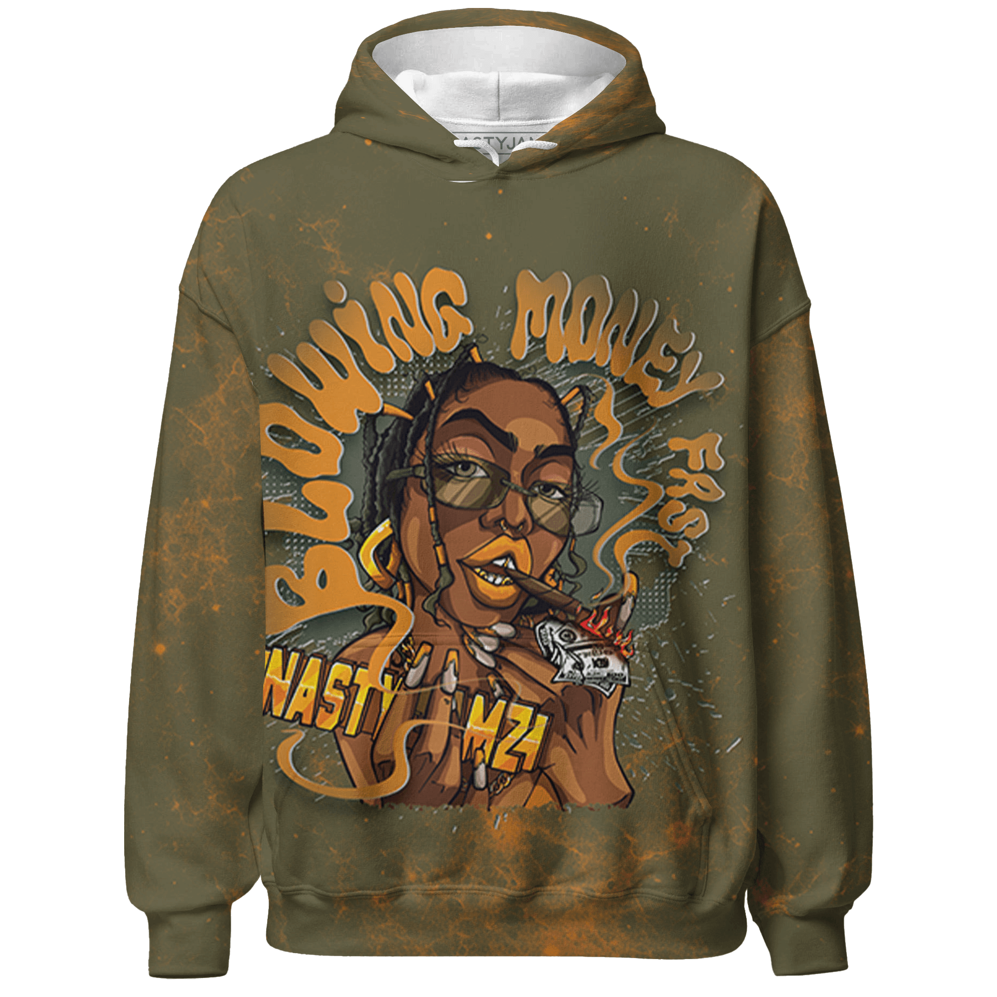 Olive 5s Hoodie Match Blowing Money Fast Girl 3D All-Over Print - NastyJamz