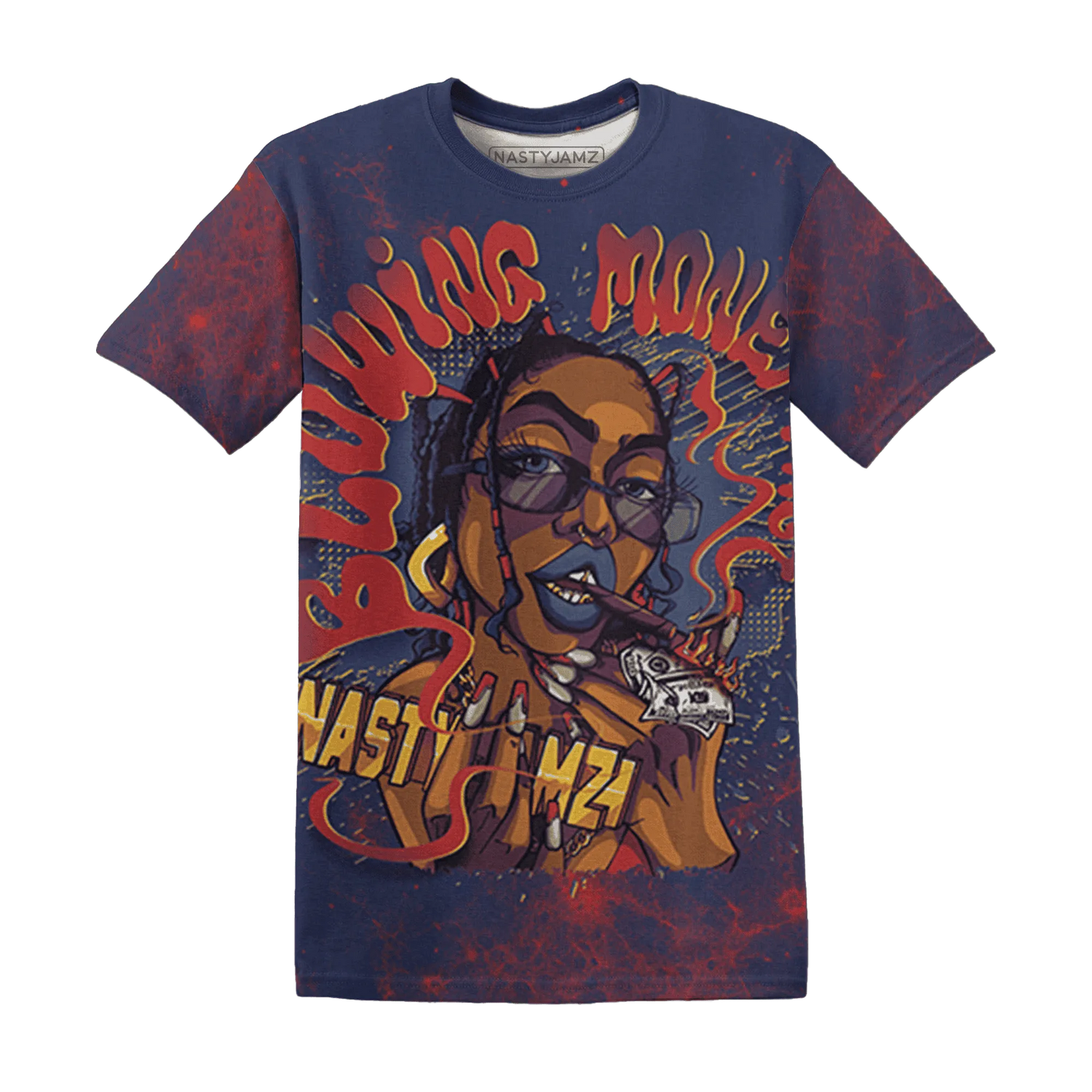 VaporMax-Air-Plus-Midnight-Navy-Gold-Black-T-Shirt-Match-Blowing-Money-Fast-Girl-3D