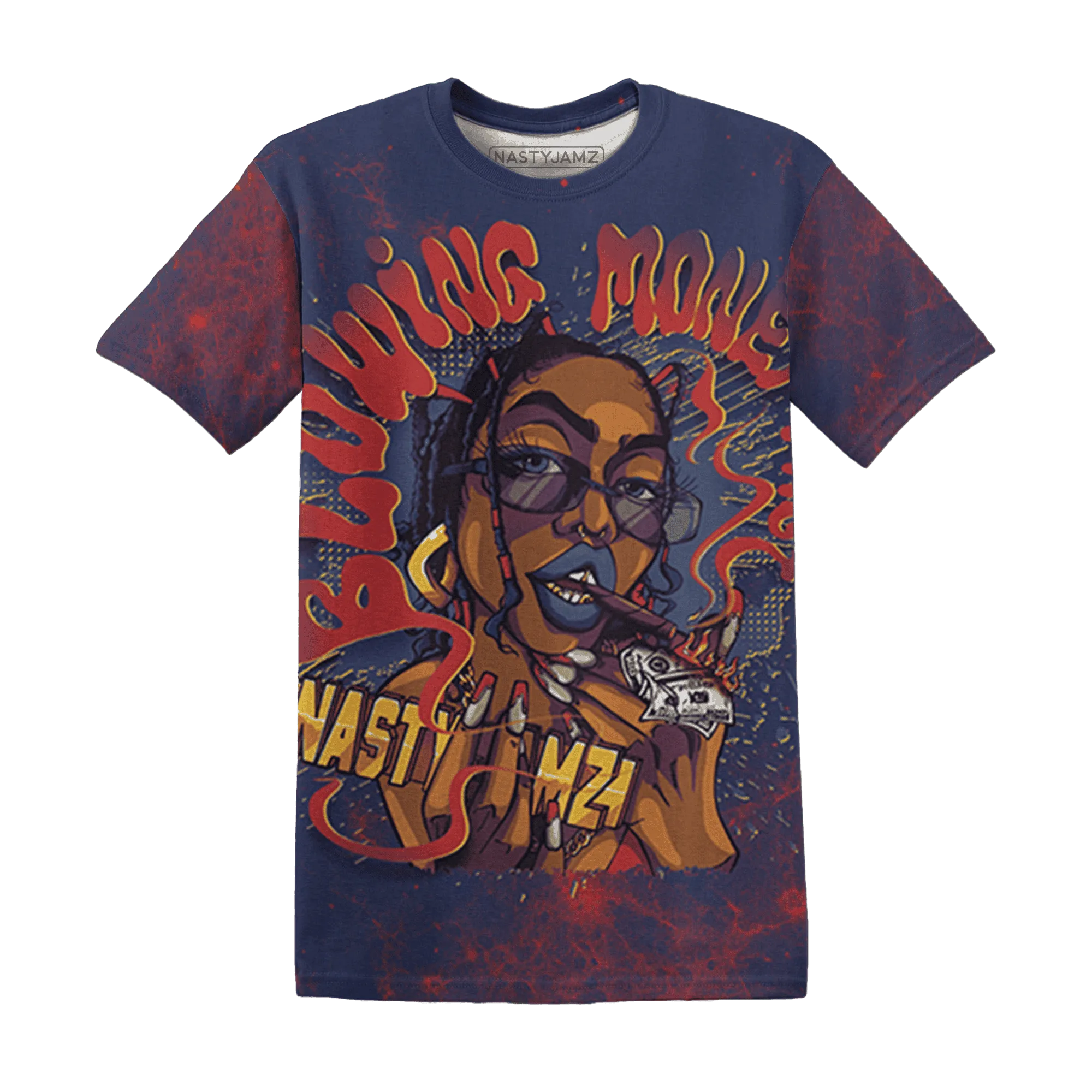 VaporMax-Air-Plus-Midnight-Navy-Gold-Black-T-Shirt-Match-Blowing-Money-Fast-Girl-3D