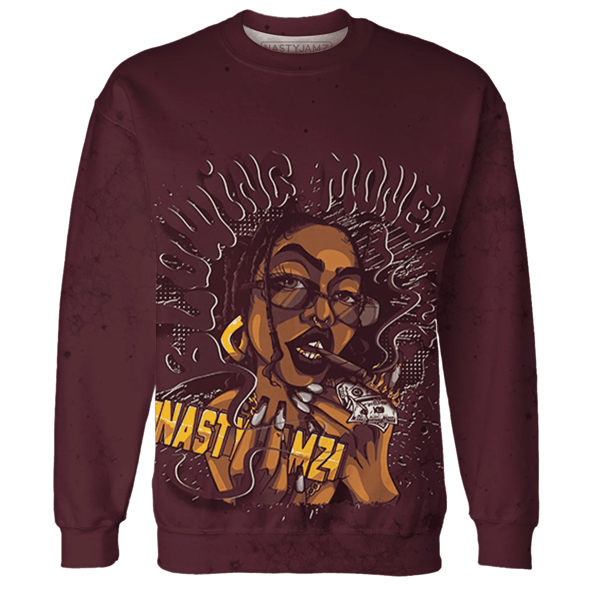 VaporMax-Night-Maron-Burgundy-Sweatshirt-Match-Blowing-Money-Fast-Girl-3D