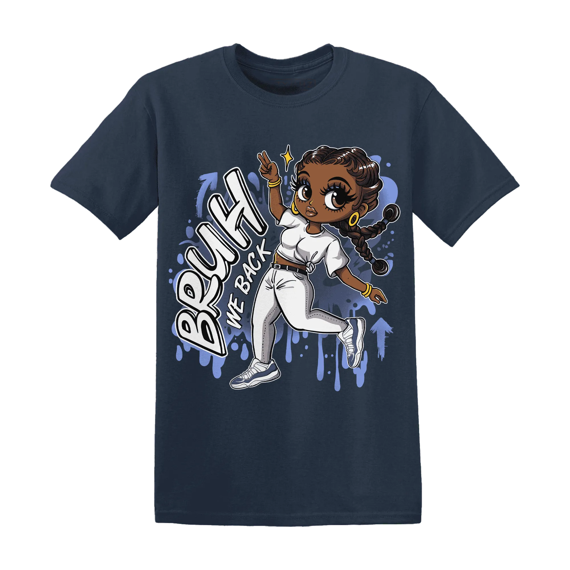 Low-Diffused-Blue-11s-T-Shirt-Match-Bruh-We-Back-Girl