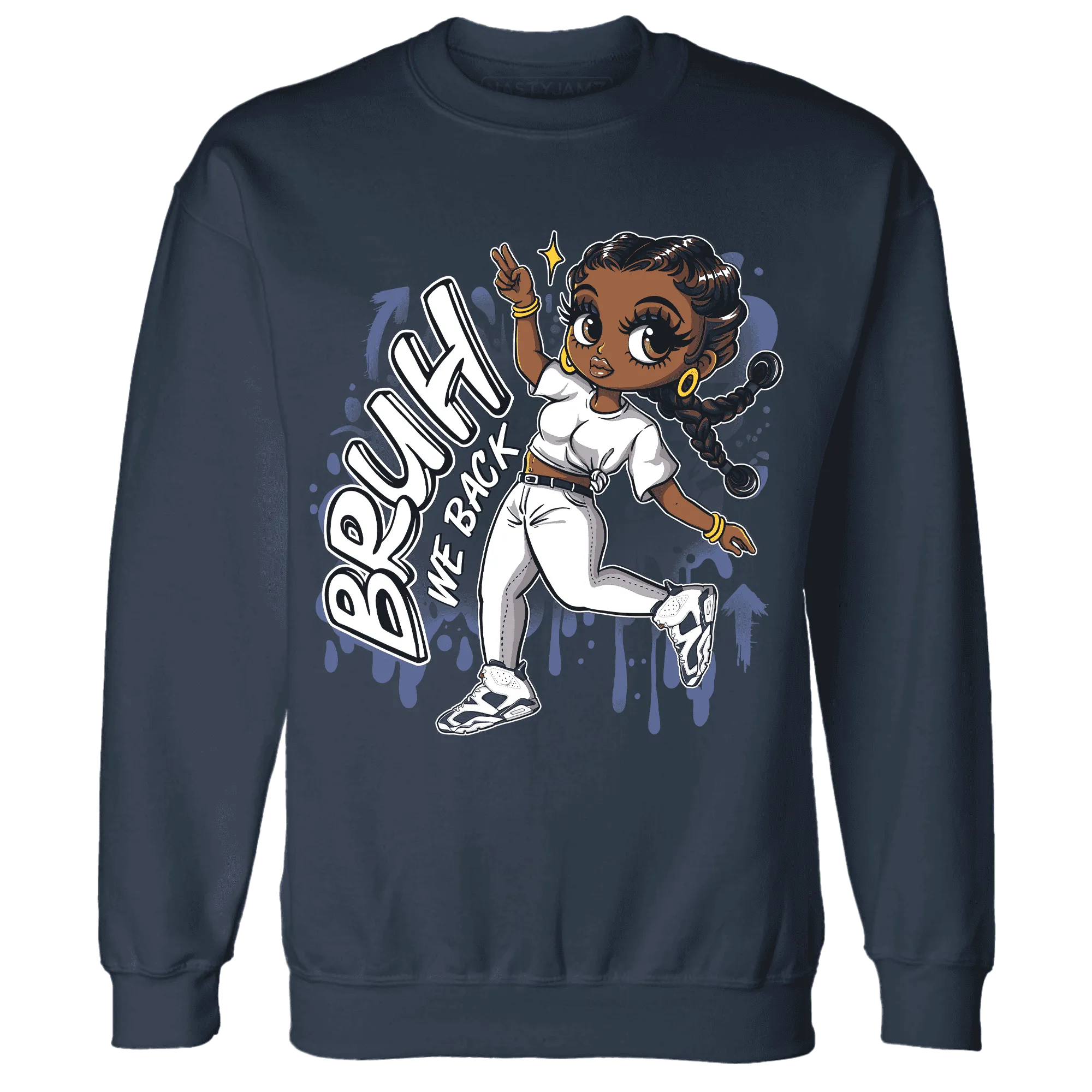 White-Navy-6s-Sweatshirt-Match-Bruh-We-Back-Girl