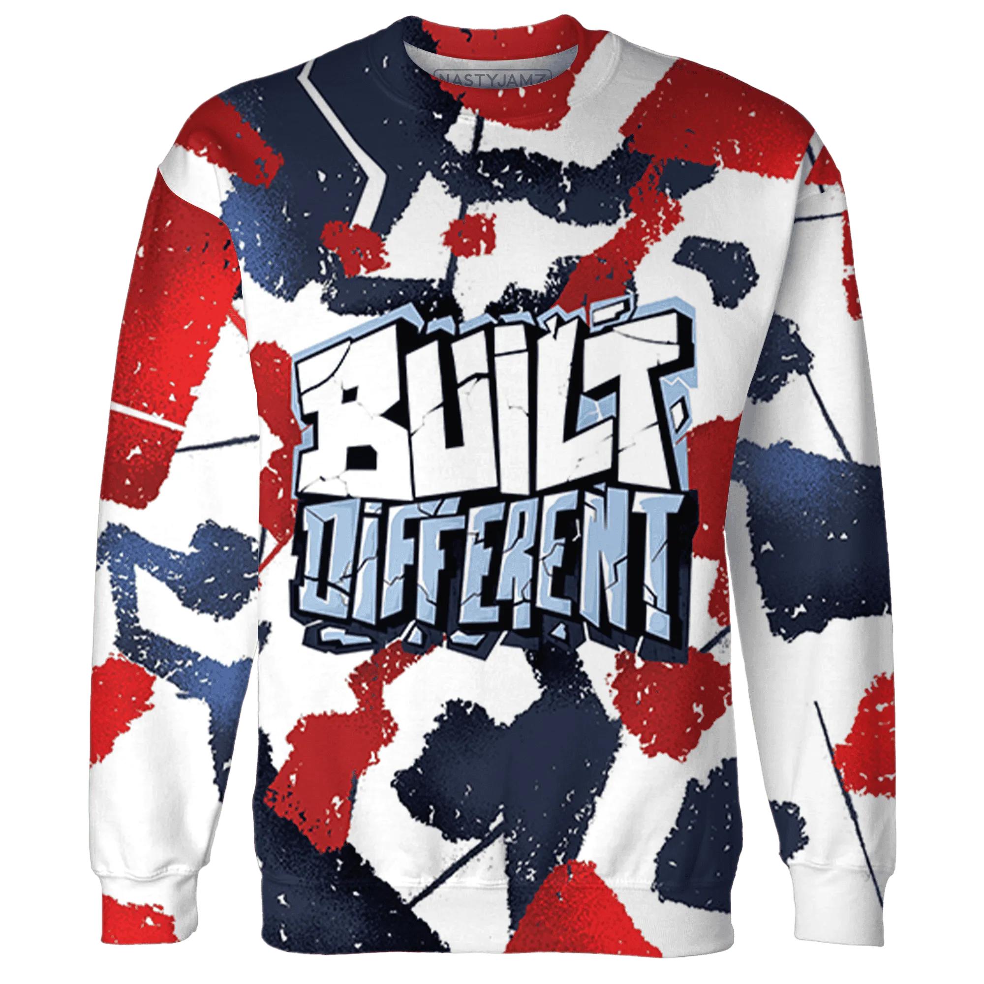 White-Navy-6s-Sweatshirt-Match-Built-Different-3D-Broken