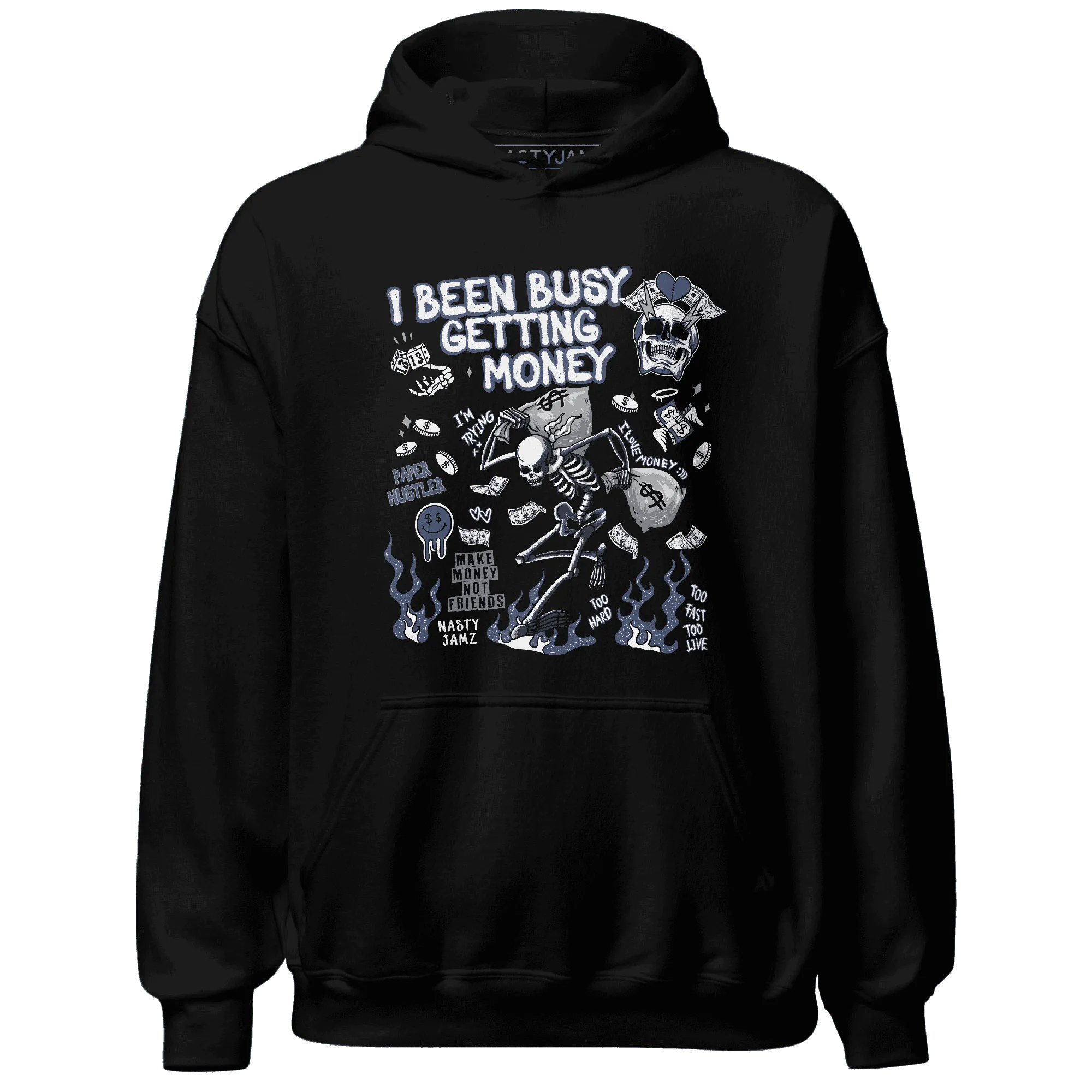 Low-Diffused-Blue-11s-NastyJamz-Hoodie-Match-Busy-Getting-Money-Skull