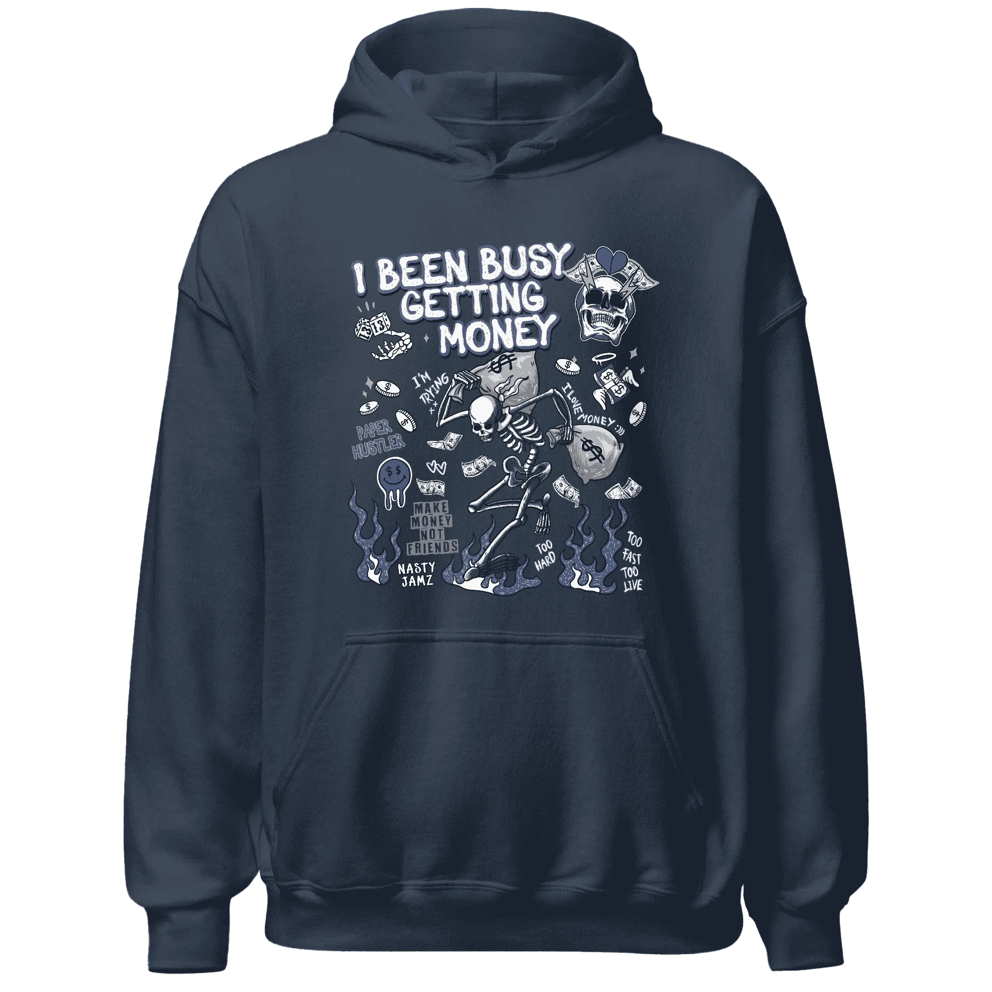 Low-Diffused-Blue-11s-NastyJamz-Hoodie-Match-Busy-Getting-Money-Skull