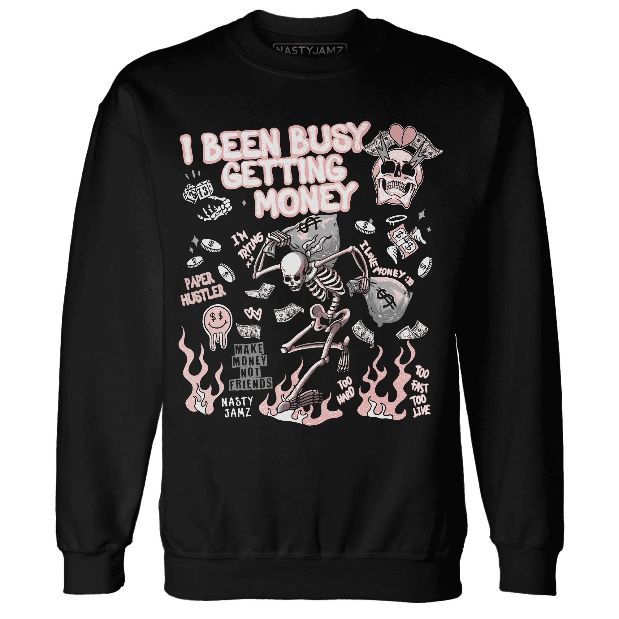 Low-Legend-Pink-11s-NastyJamz-Sweatshirt-Match-Busy-Getting-Money-Skull
