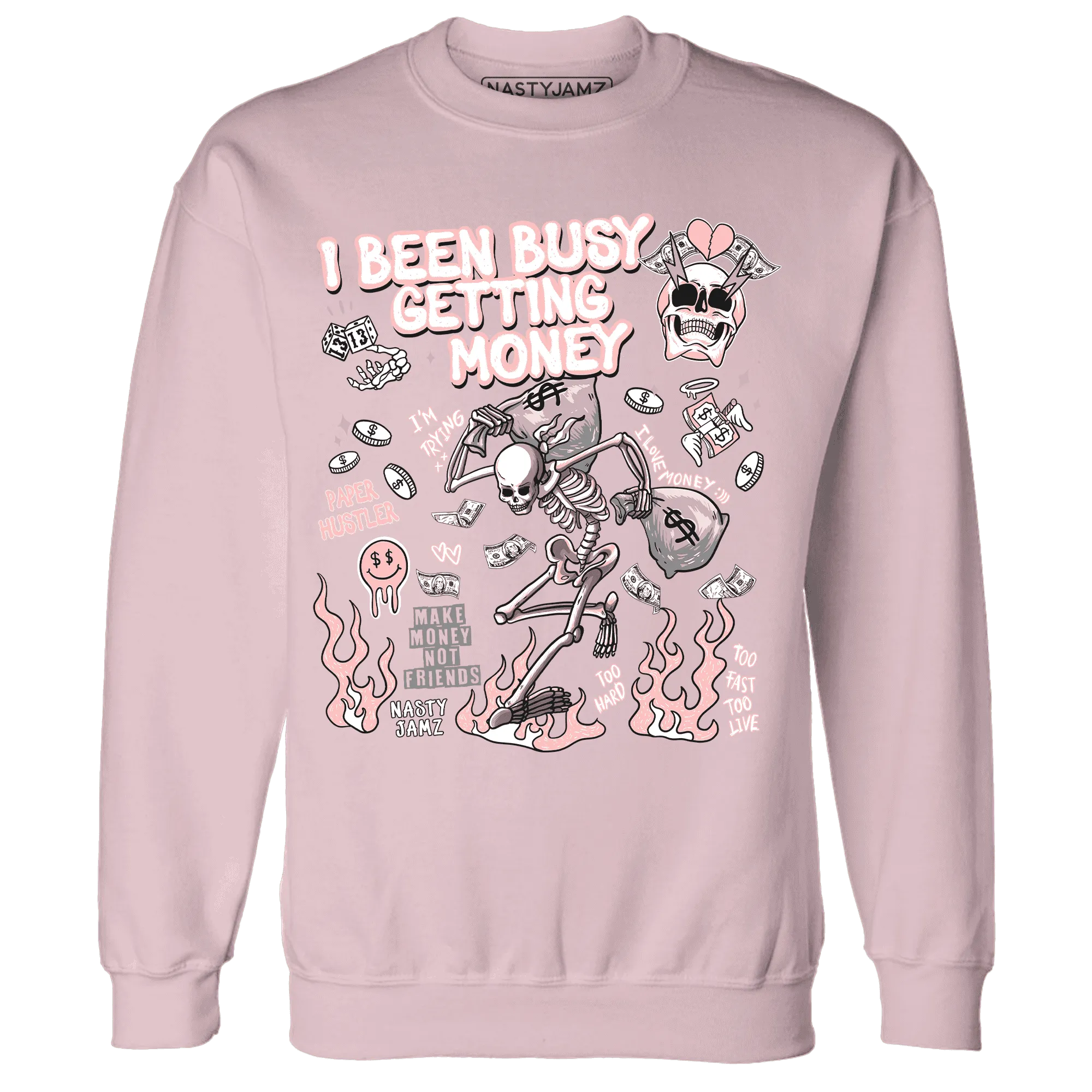 Low-Legend-Pink-11s-NastyJamz-Sweatshirt-Match-Busy-Getting-Money-Skull