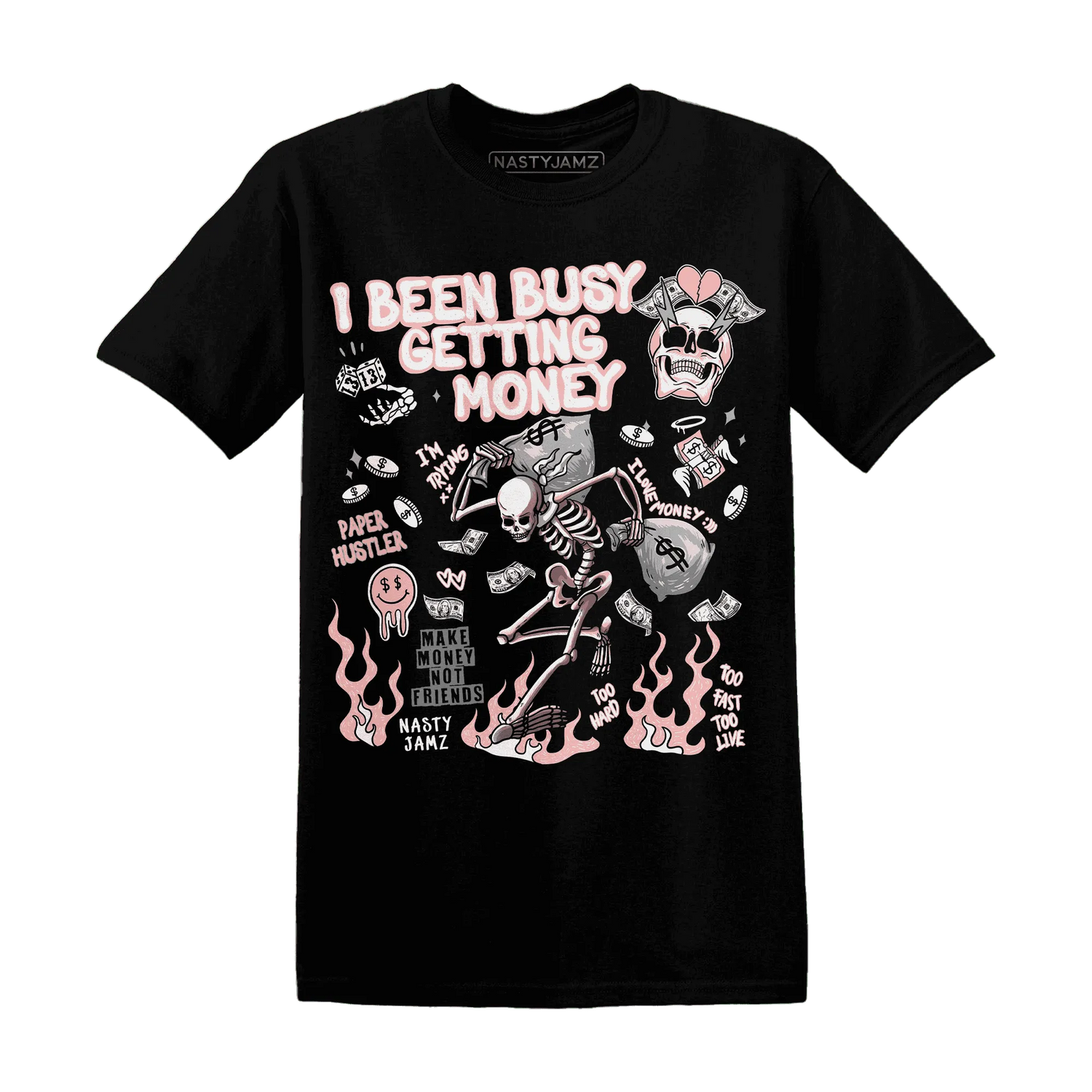 Low-Legend-Pink-11s-NastyJamz-T-Shirt-Match-Busy-Getting-Money-Skull