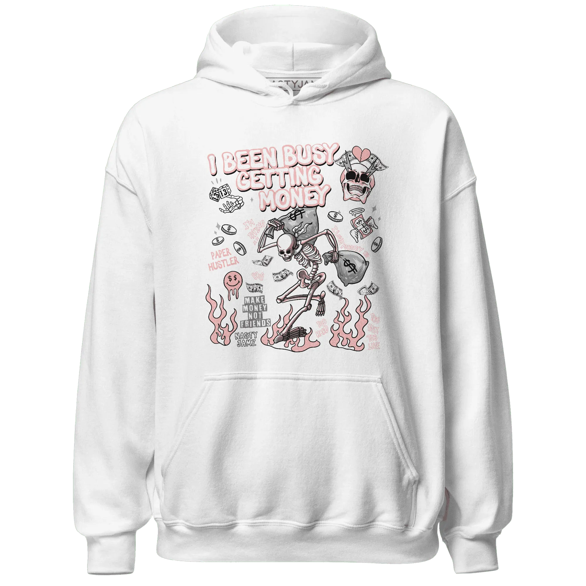 Low-Legend-Pink-11s-NastyJamz-Hoodie-Match-Busy-Getting-Money-Skull