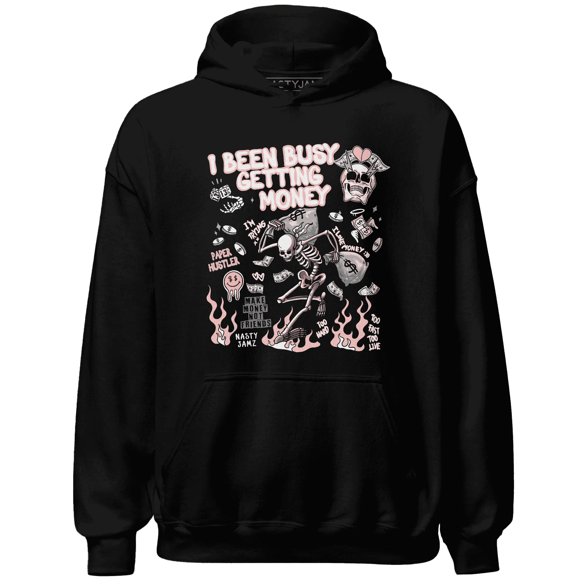 Low-Legend-Pink-11s-NastyJamz-Hoodie-Match-Busy-Getting-Money-Skull