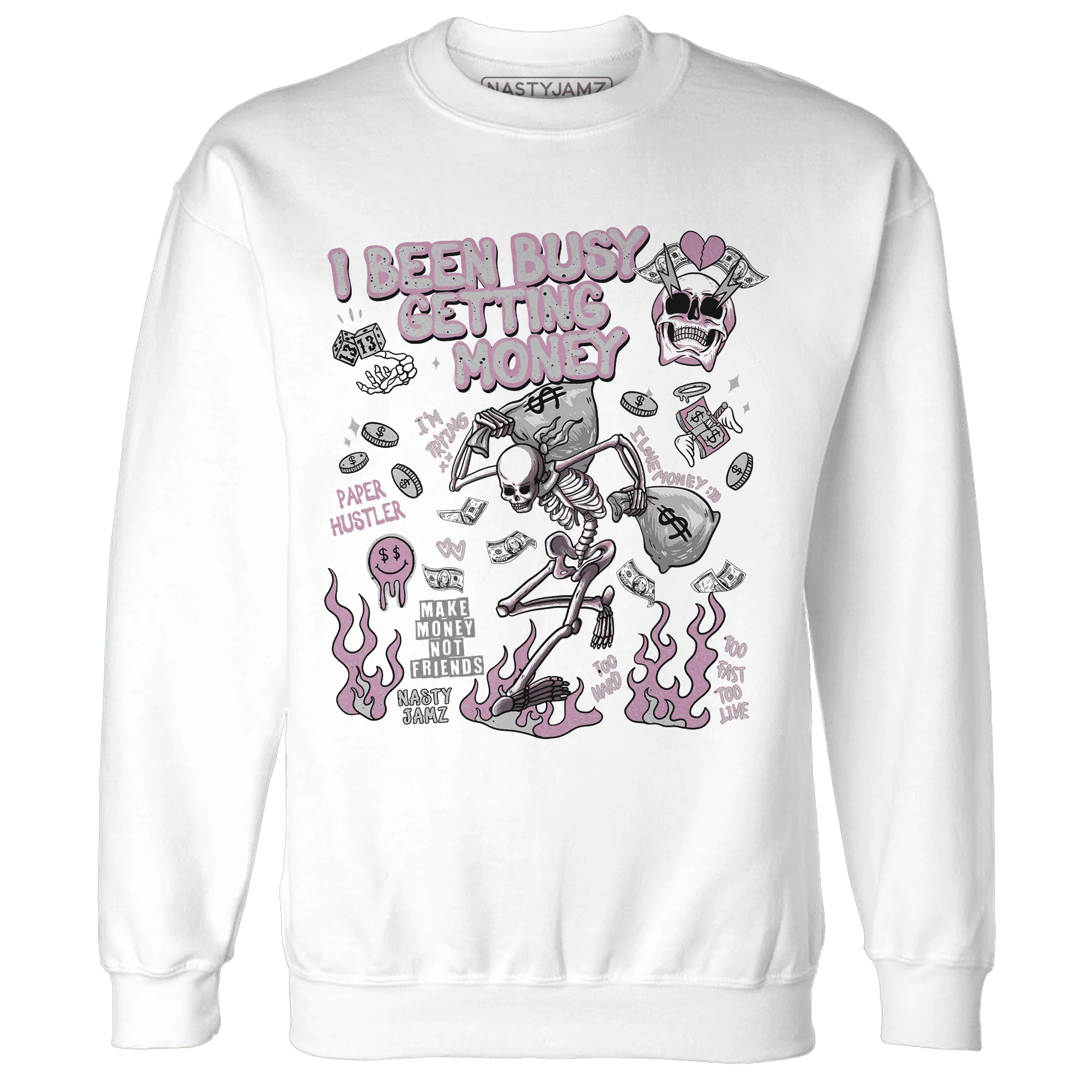 Orchid-Neutral-Grey-Black-White-4s-NastyJamz-Sweatshirt-Match-Busy-Getting-Money-Skull