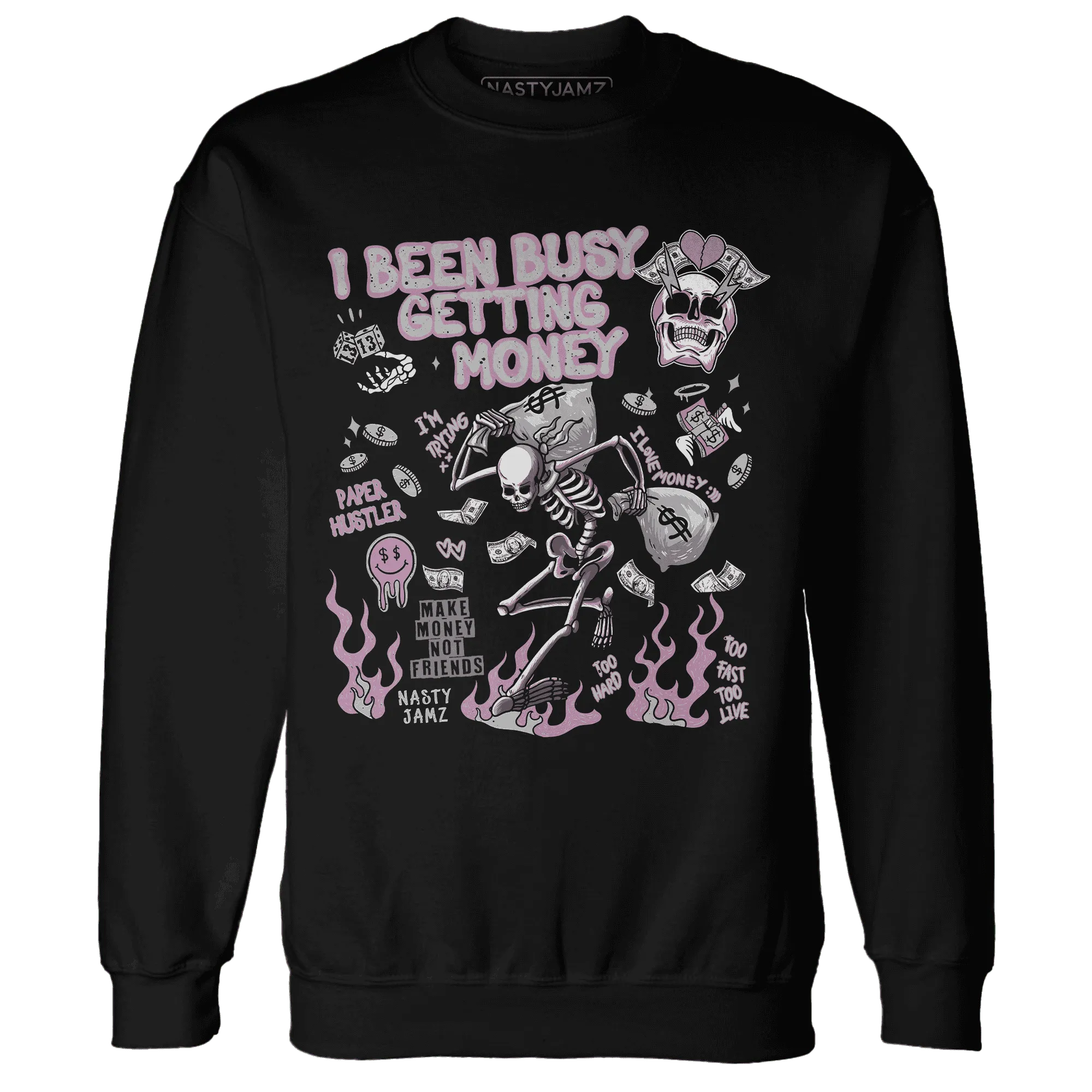 Orchid-Neutral-Grey-Black-White-4s-NastyJamz-Sweatshirt-Match-Busy-Getting-Money-Skull