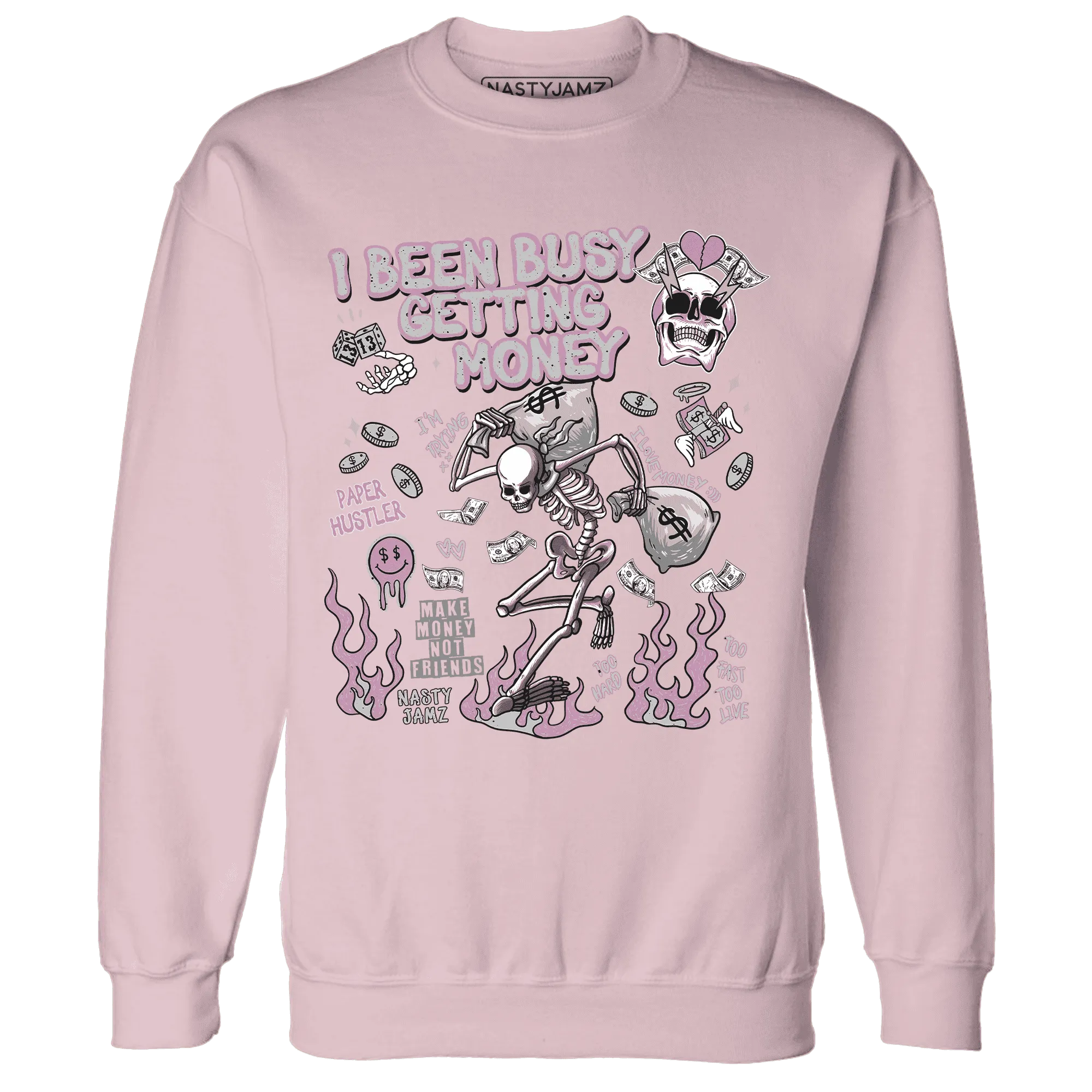 Orchid-Neutral-Grey-Black-White-4s-NastyJamz-Sweatshirt-Match-Busy-Getting-Money-Skull