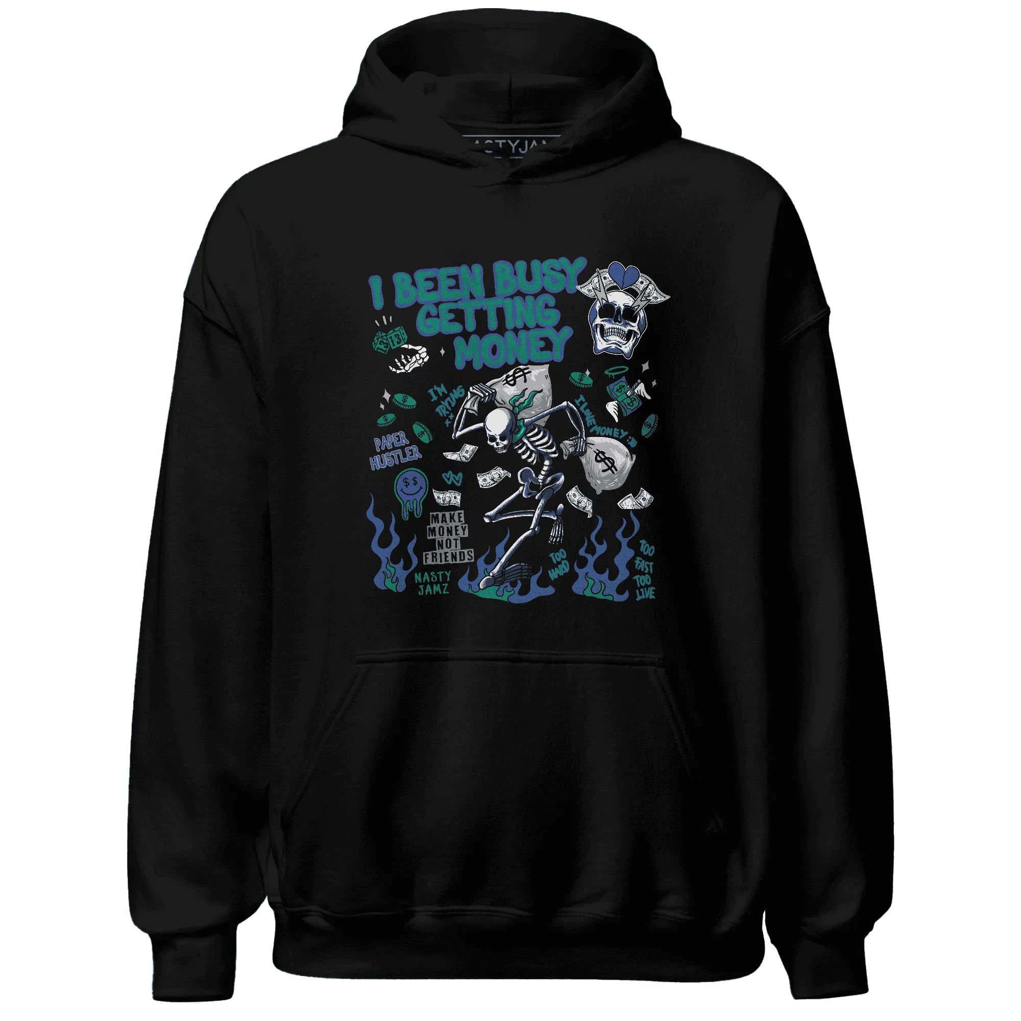 Dunk-Hyper-Royal-Malachite-NastyJamz-Hoodie-Match-Busy-Getting-Money-Skull