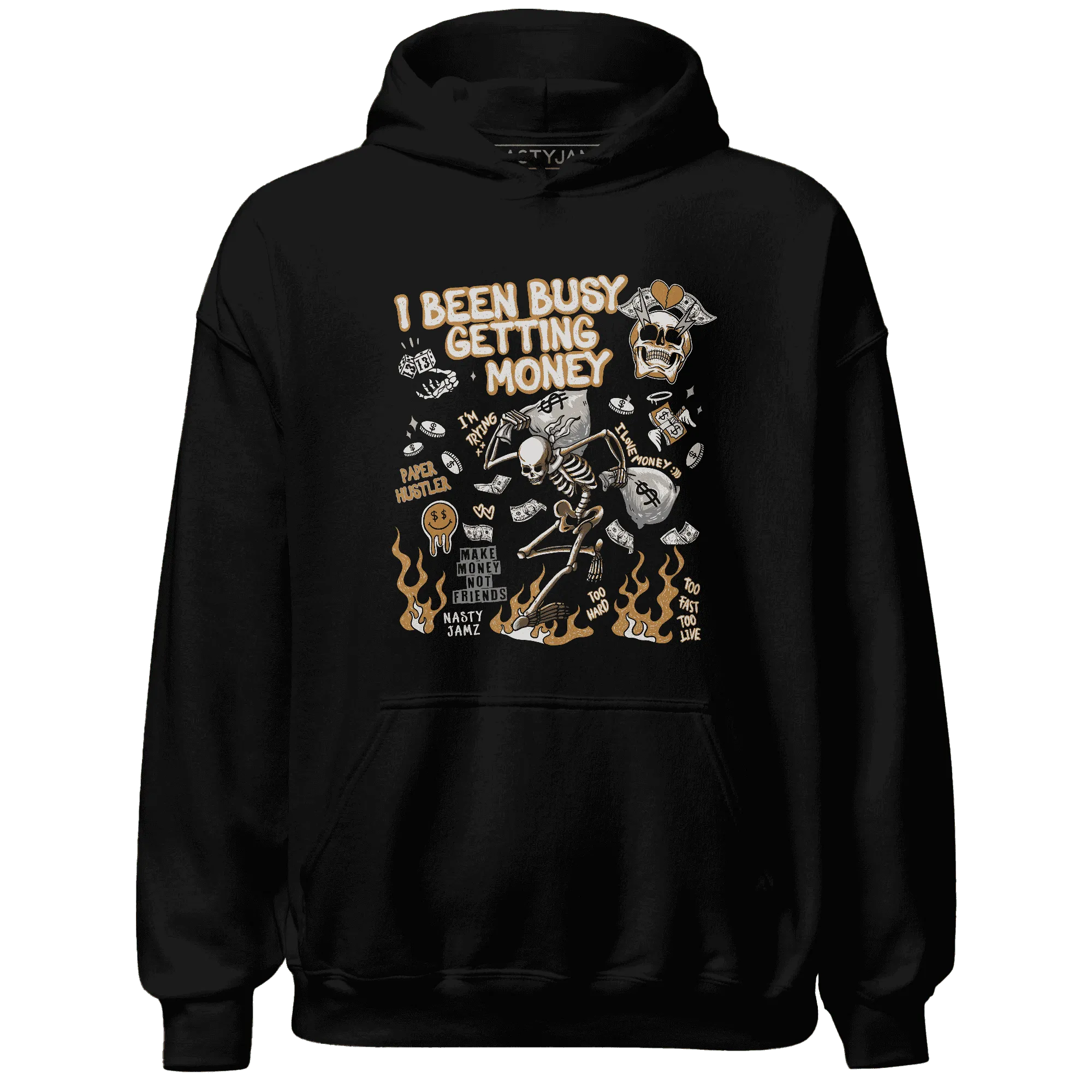 Dunk-Low-Retro-Wheat-Orange-NastyJamz-Hoodie-Match-Busy-Getting-Money-Skull