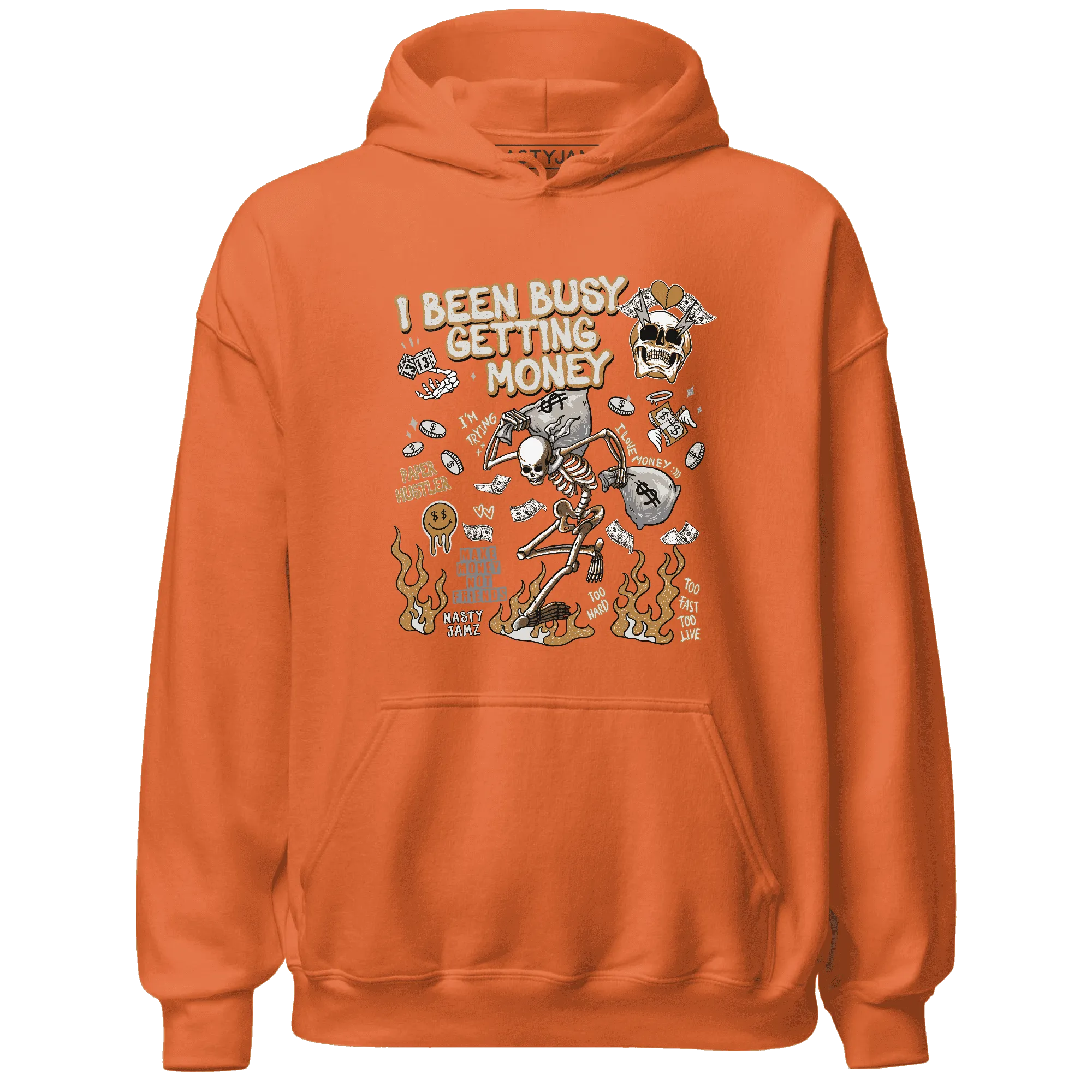 Dunk-Low-Retro-Wheat-Orange-NastyJamz-Hoodie-Match-Busy-Getting-Money-Skull