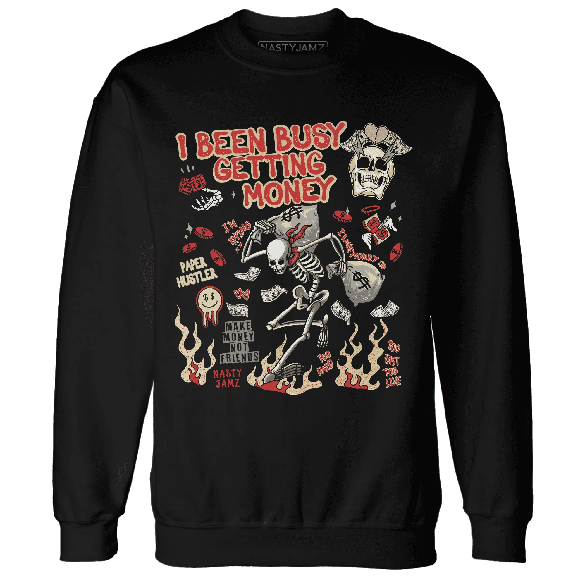 Dunk-Strawberry-Waffle-NastyJamz-Sweatshirt-Match-Busy-Getting-Money-Skull