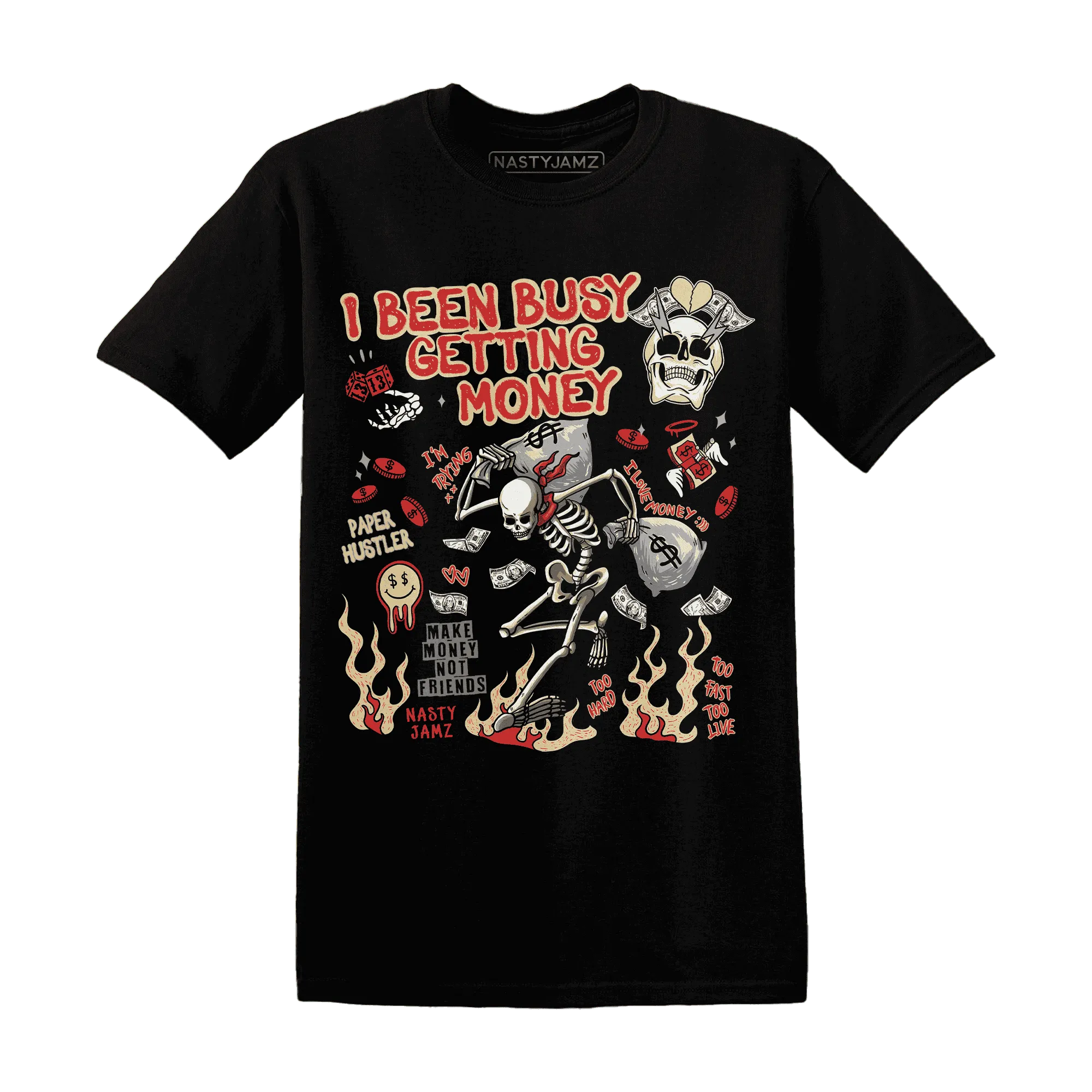 Dunk-Strawberry-Waffle-NastyJamz-T-Shirt-Match-Busy-Getting-Money-Skull