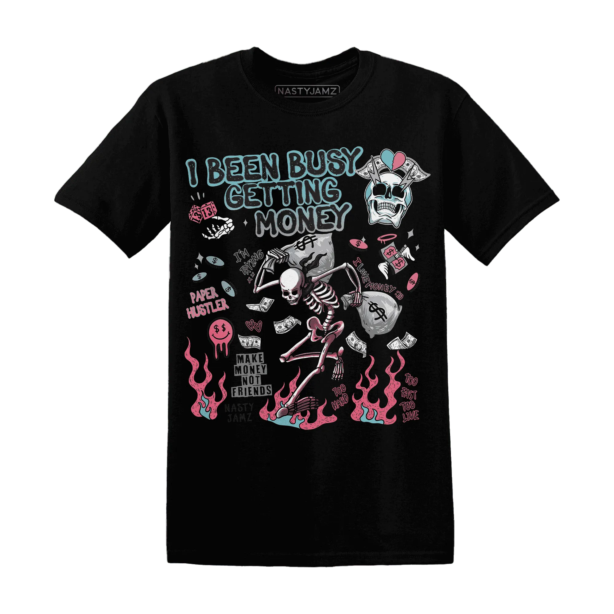 VaporMax-Plus-South-Beach-NastyJamz-T-Shirt-Match-Busy-Getting-Money-Skull