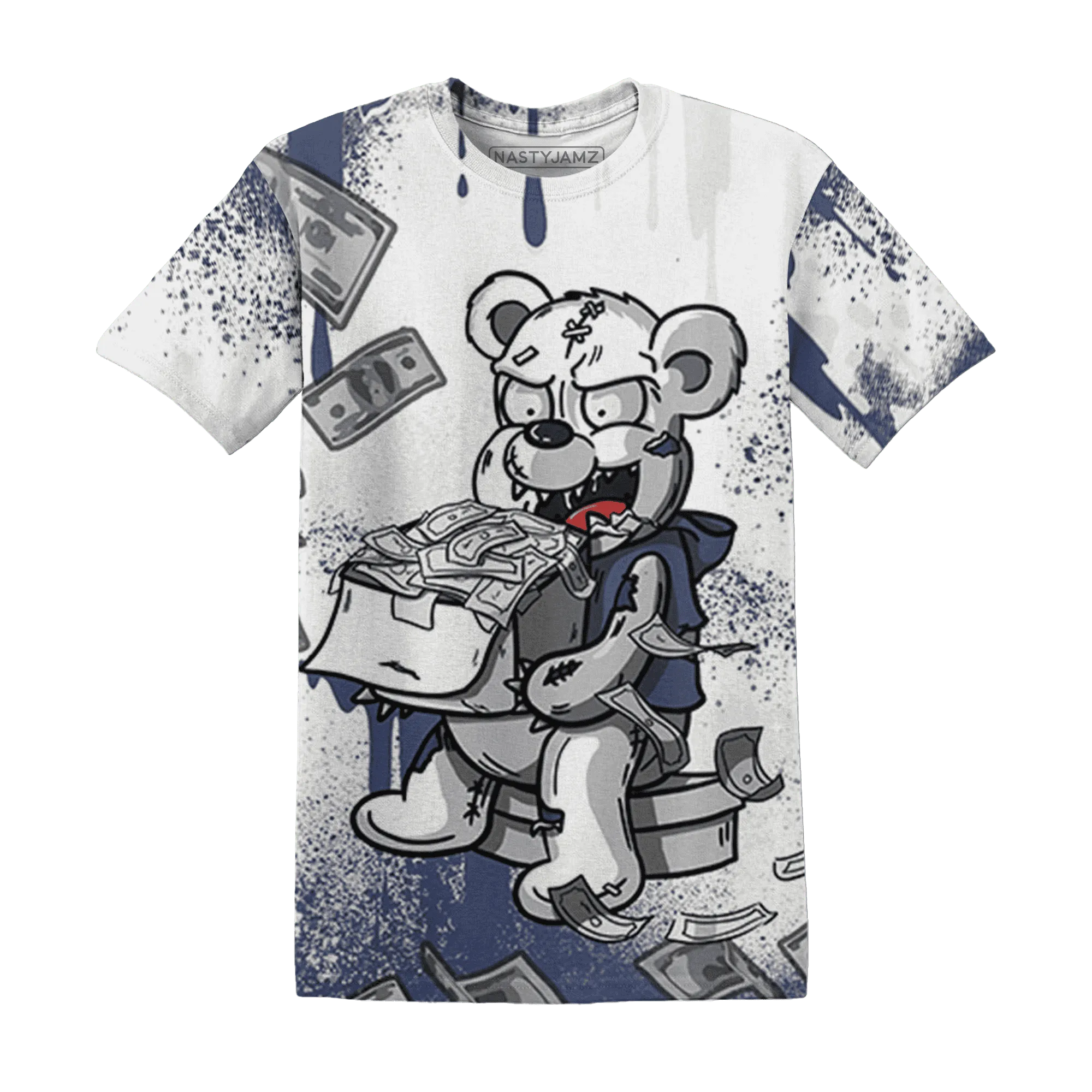 Low-Diffused-Blue-11s-T-Shirt-Match-Cash-Money-3D-Splash-Paint