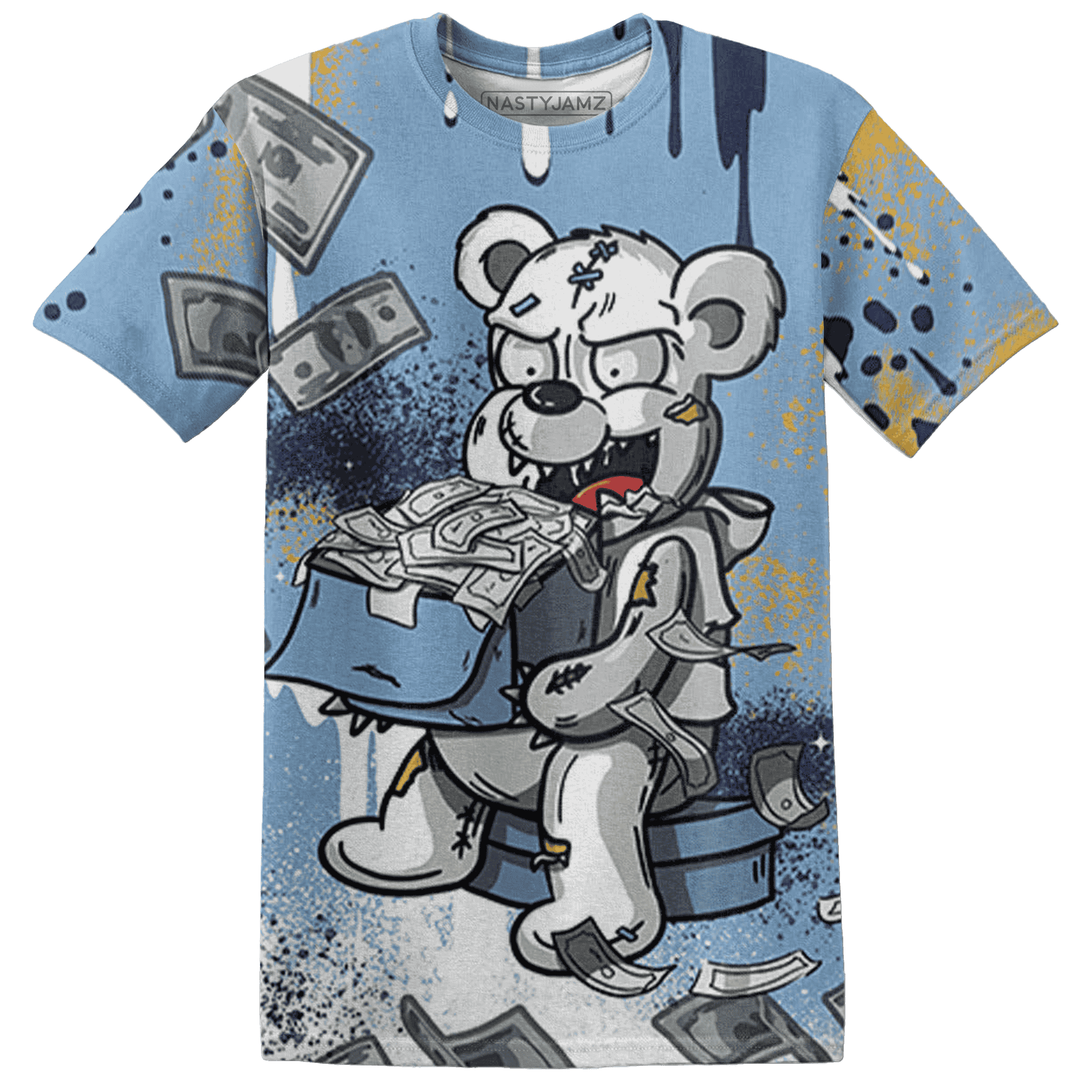 First In Flight 1s T Shirt Match Cash Money 3D All-Over Print Splash Paint - NastyJamz