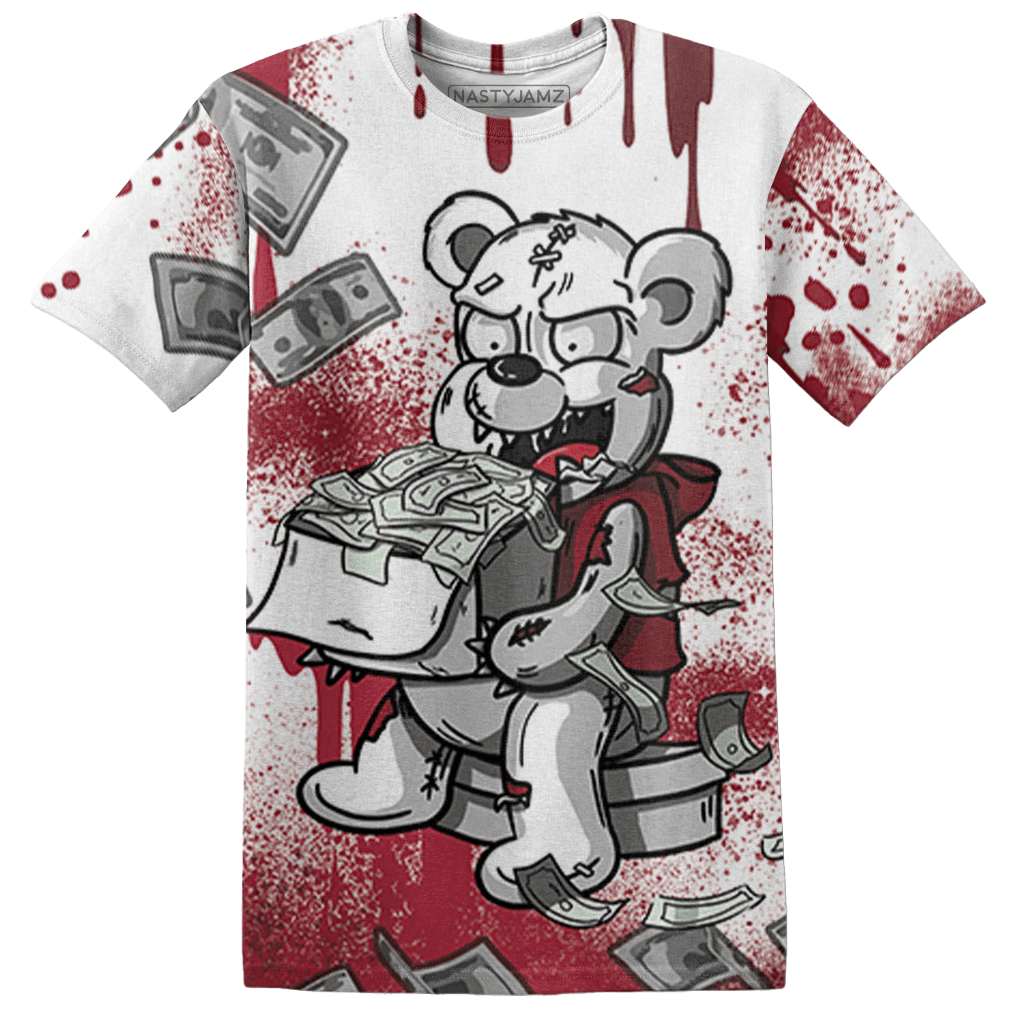 High 85 Metallic Burgundy 1s T Shirt Match Cash Money 3D All-Over Print Splash Paint - NastyJamz