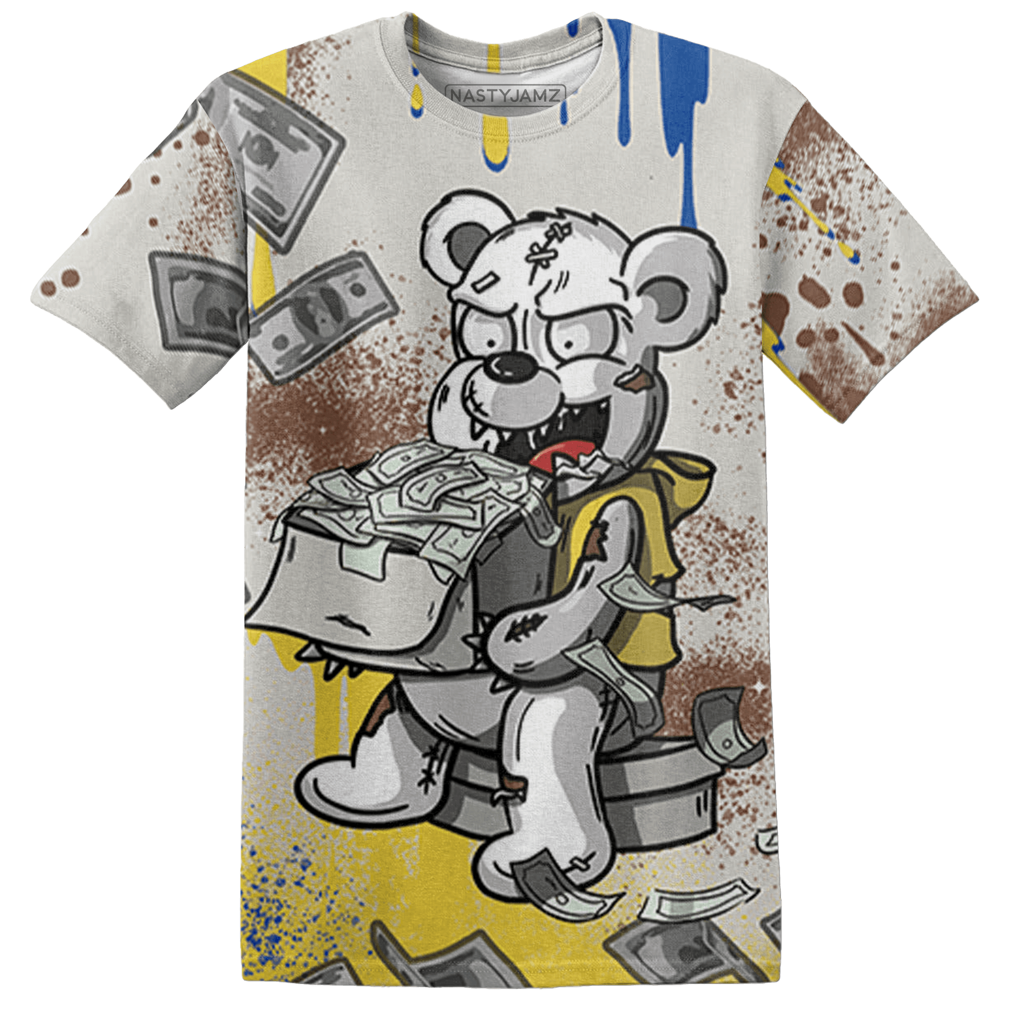 Low OG Canary TVSC 1s T Shirt Match Cash Money 3D All-Over Print Splash Paint - NastyJamz