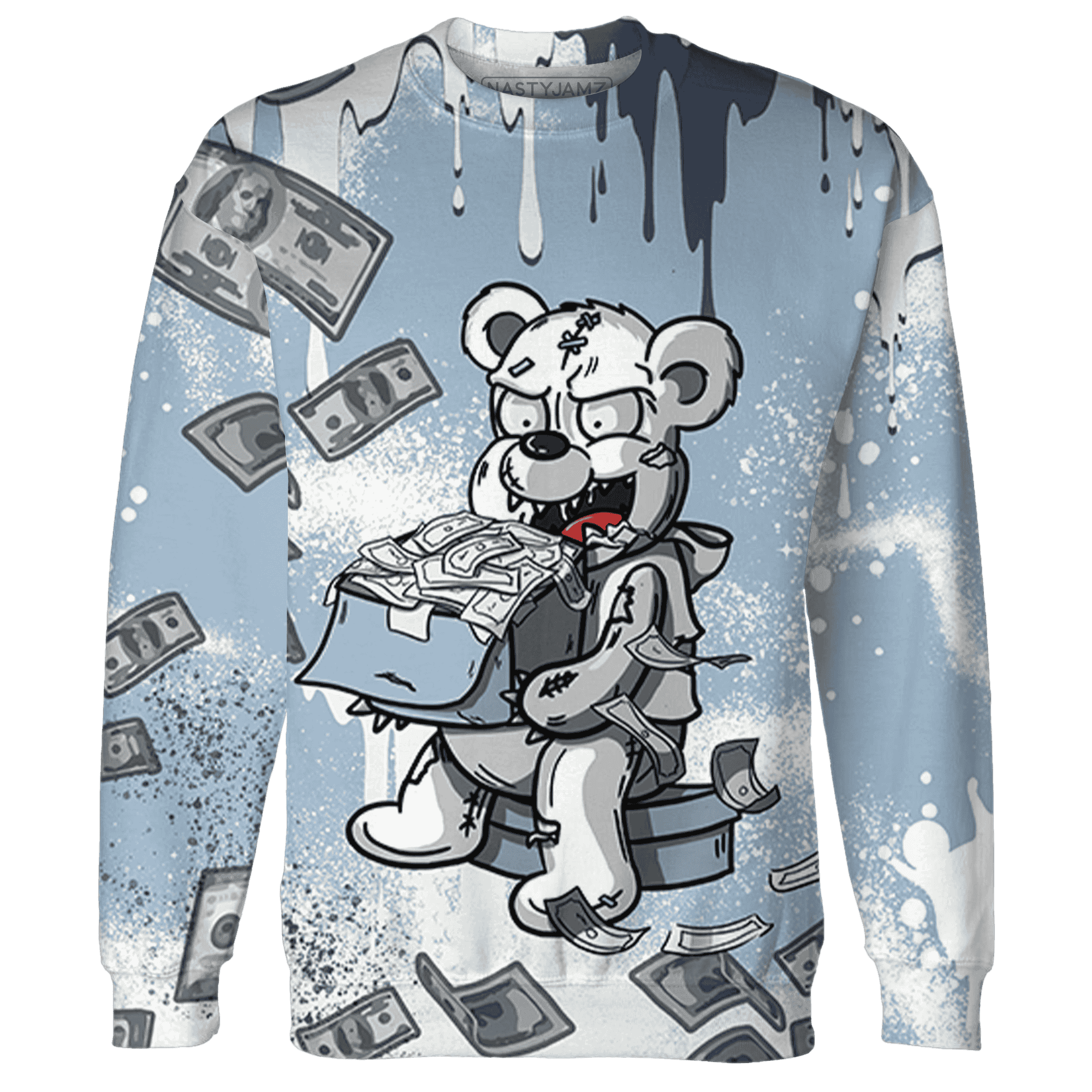 Mid Diffused Blue Grey 1s Sweatshirt Match Cash Money 3D All-Over Print Splash Paint - NastyJamz