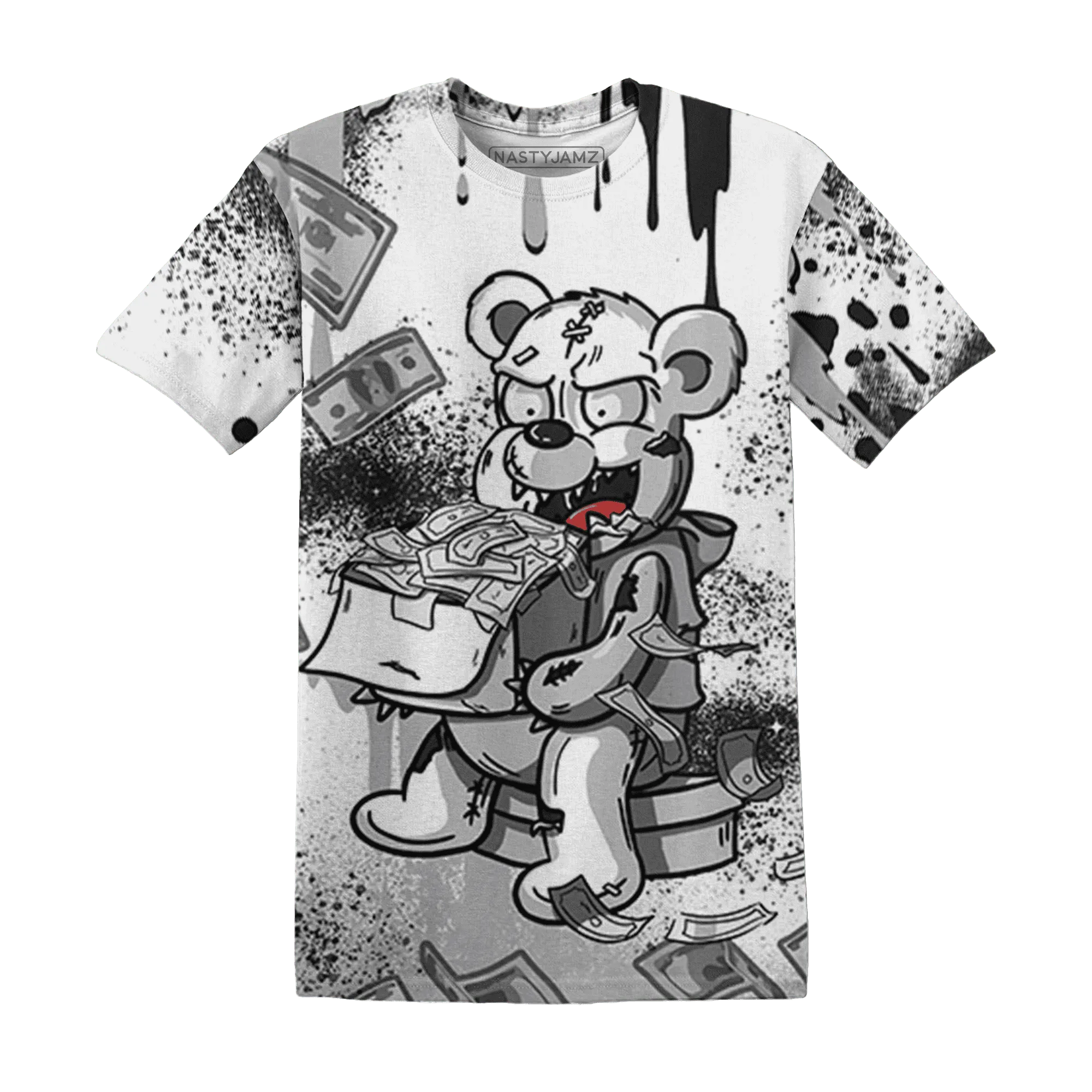 Wolf-Grey-1s-T-Shirt-Match-Cash-Money-3D-Splash-Paint