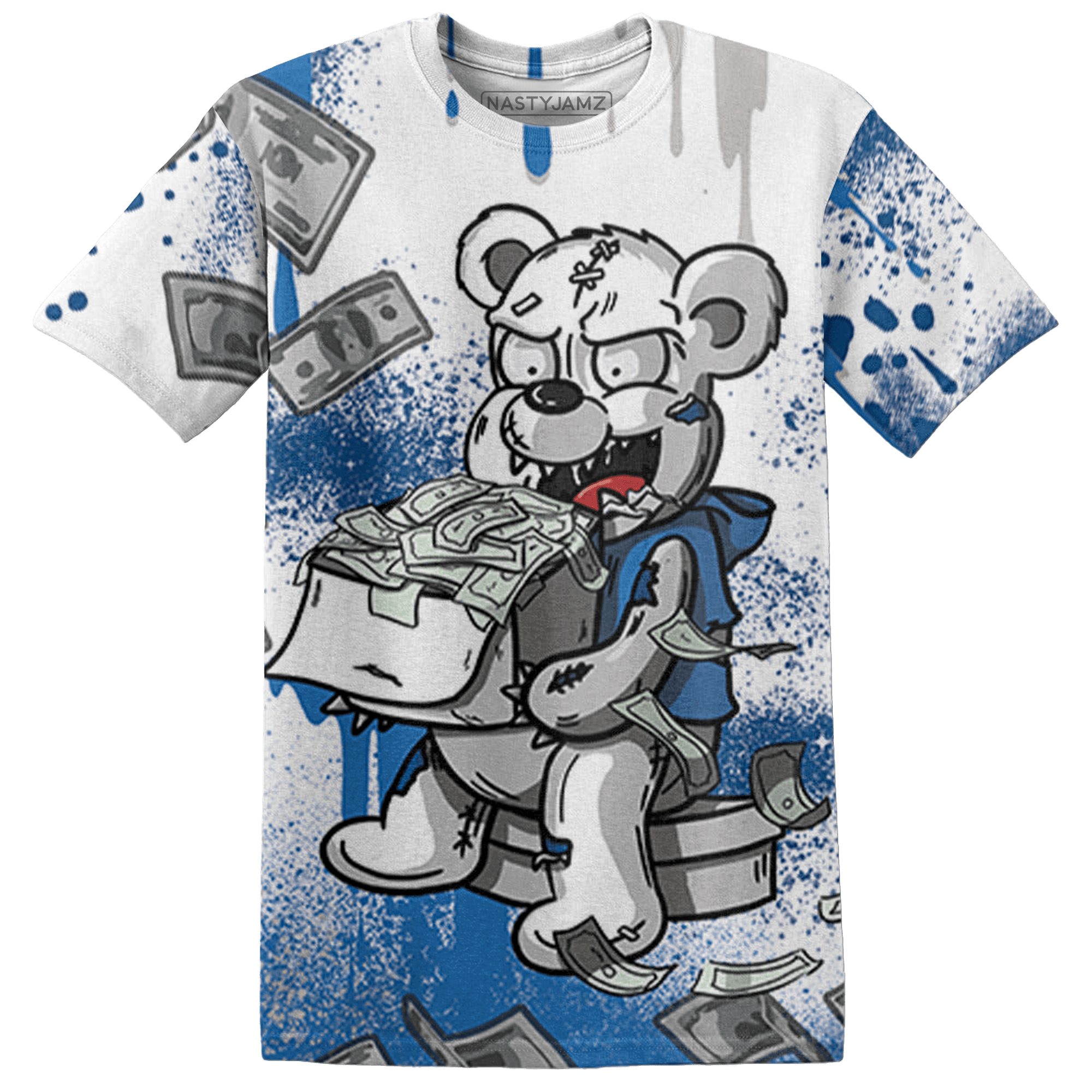 Industrial Blue 4s T Shirt Match Cash Money 3D All-Over Print Splash Paint - NastyJamz