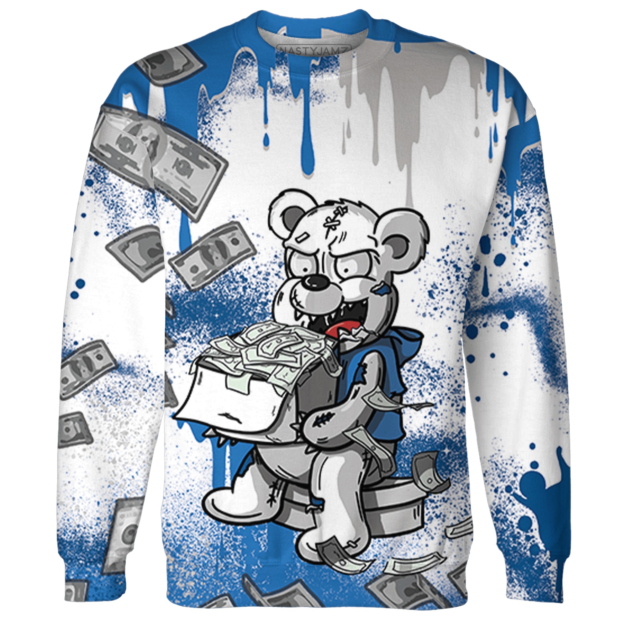 Industrial Blue 4s Sweatshirt Match Cash Money 3D All-Over Print Splash Paint - NastyJamz