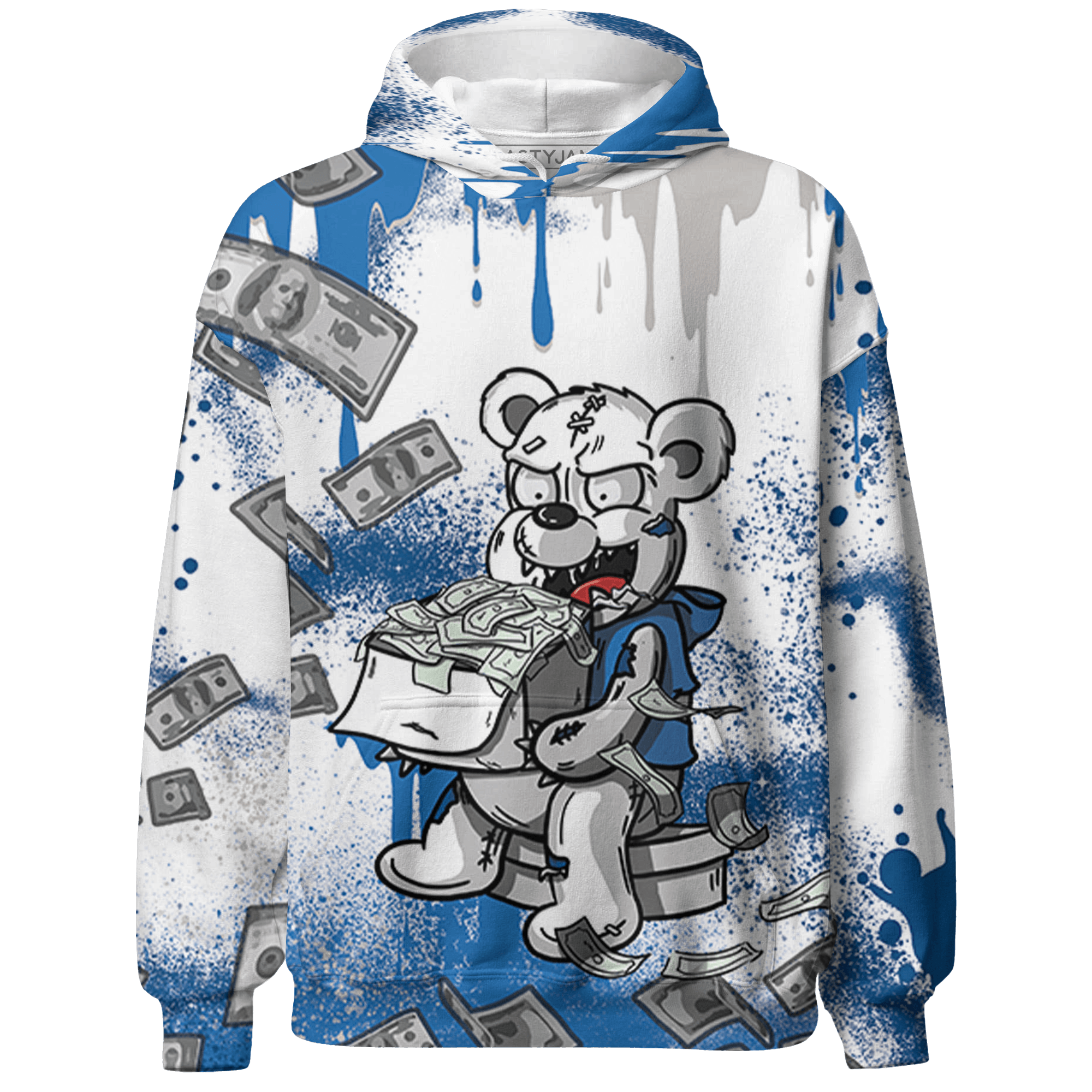 Industrial Blue 4s Hoodie Match Cash Money 3D All-Over Print Splash Paint - NastyJamz