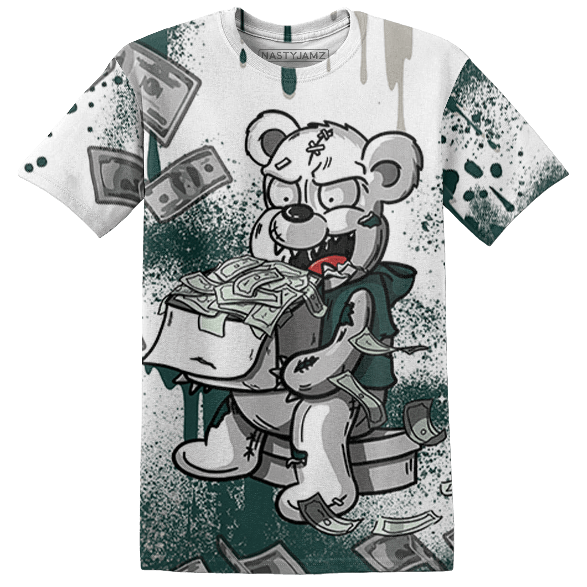Oxidized Green 4s T Shirt Match Cash Money 3D All-Over Print Splash Paint - NastyJamz