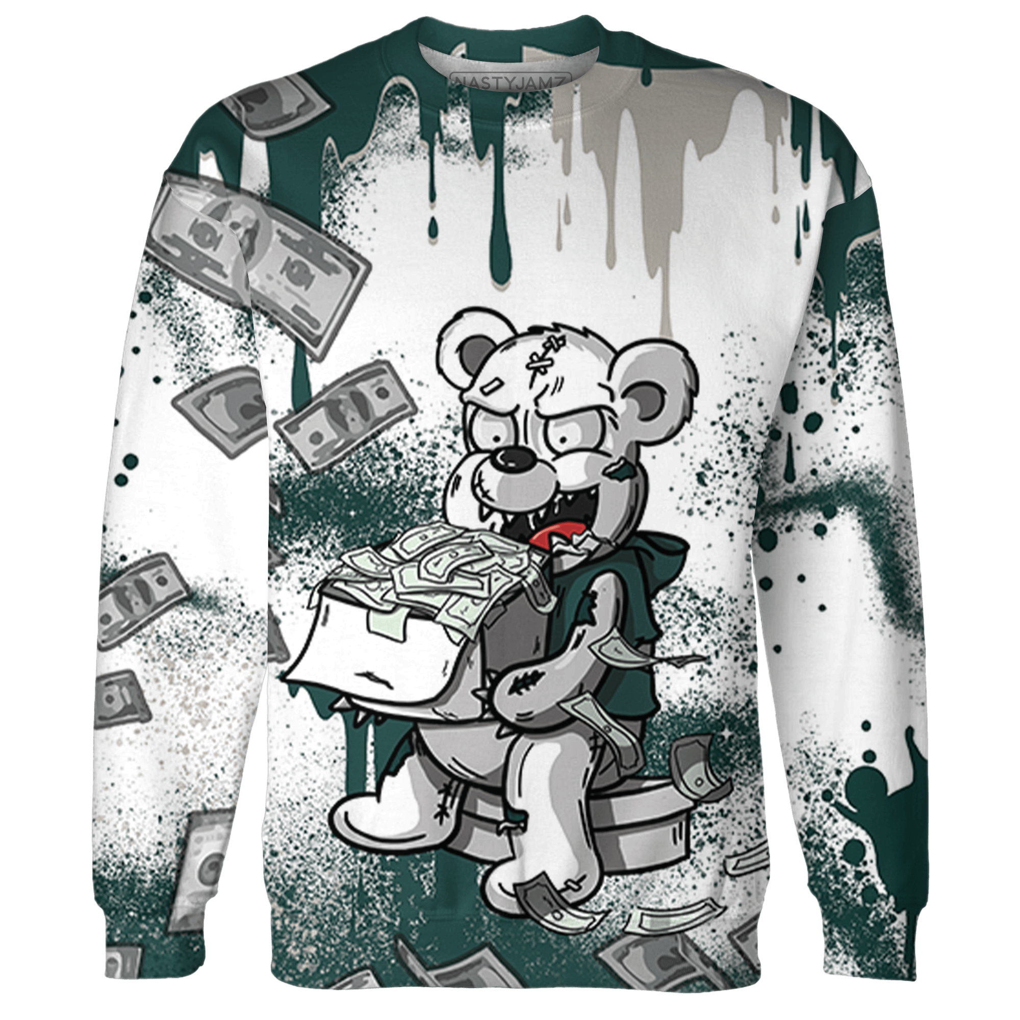 Oxidized Green 4s Sweatshirt Match Cash Money 3D All-Over Print Splash Paint - NastyJamz