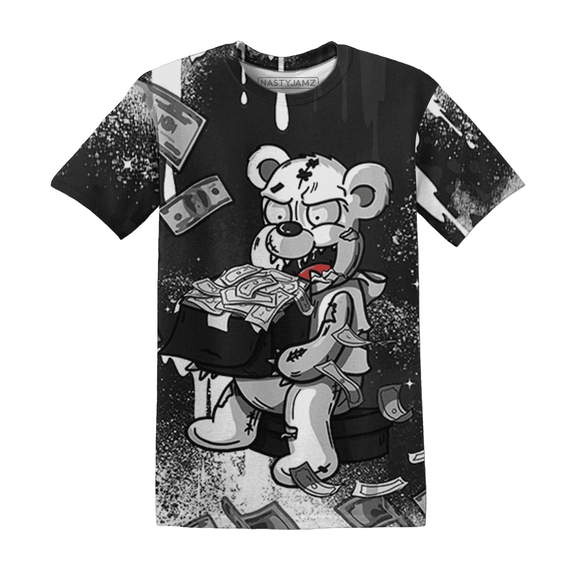 White-Thunder-4s-T-Shirt-Match-Cash-Money-3D-Splash-Paint