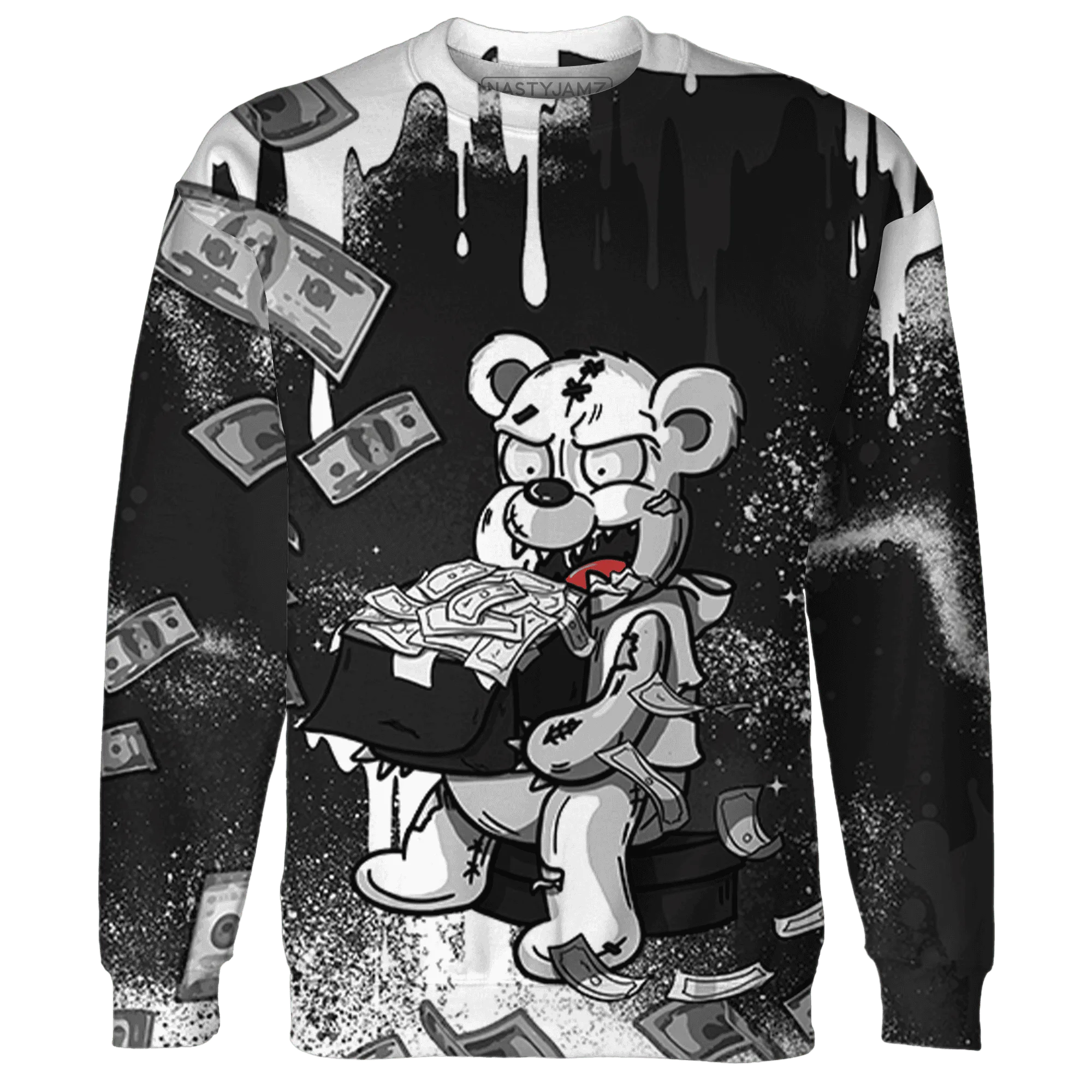 White-Thunder-4s-Sweatshirt-Match-Cash-Money-3D-Splash-Paint