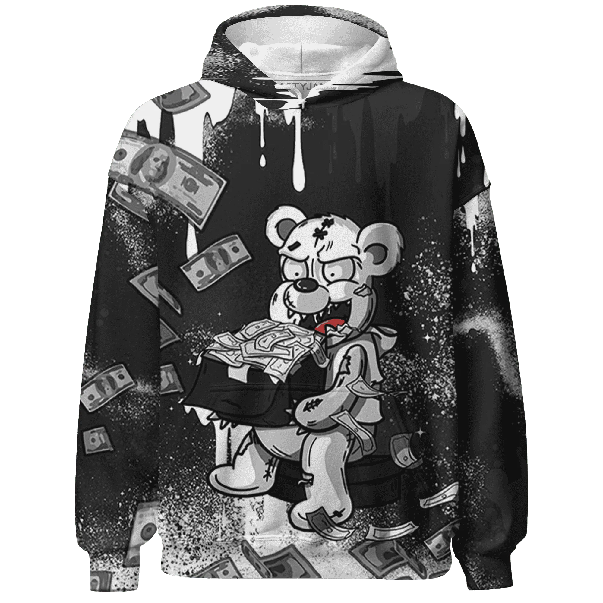 White-Thunder-4s-Hoodie-Match-Cash-Money-3D-Splash-Paint