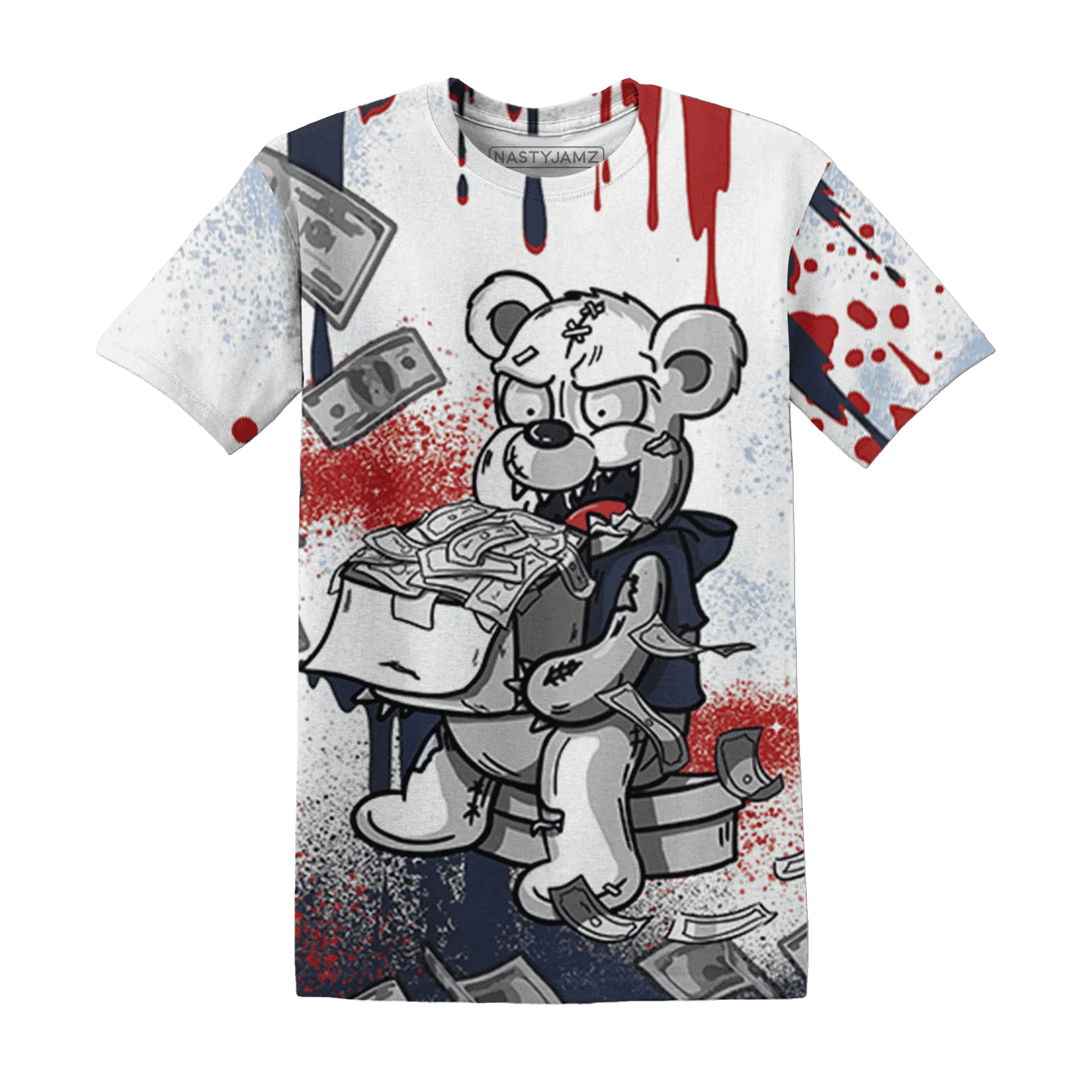 White-Navy-6s-T-Shirt-Match-Cash-Money-3D-Splash-Paint